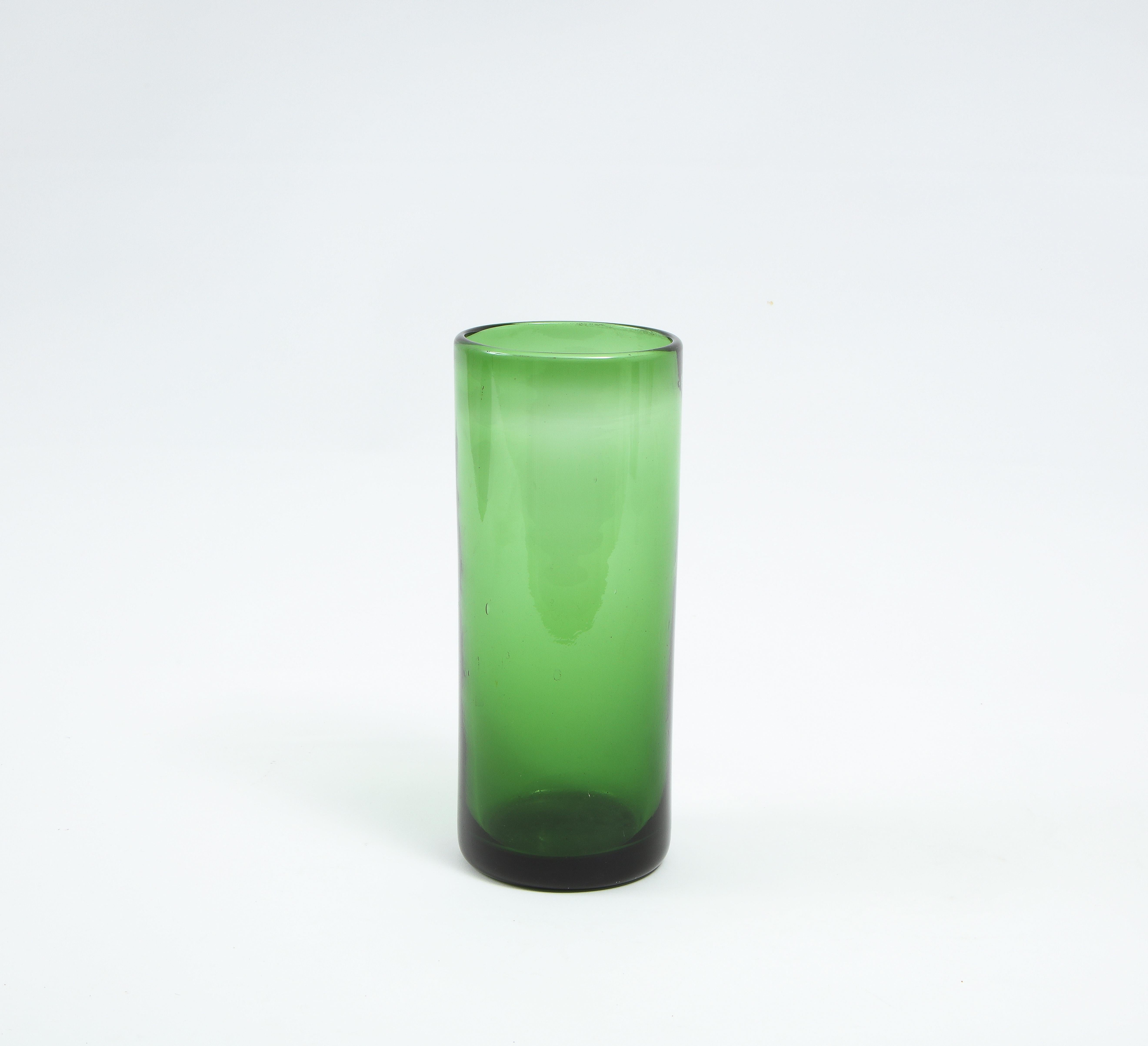 Mid-Century Modern Vintage Cylindrical Blown Green Glass Vessel, France 1960's For Sale