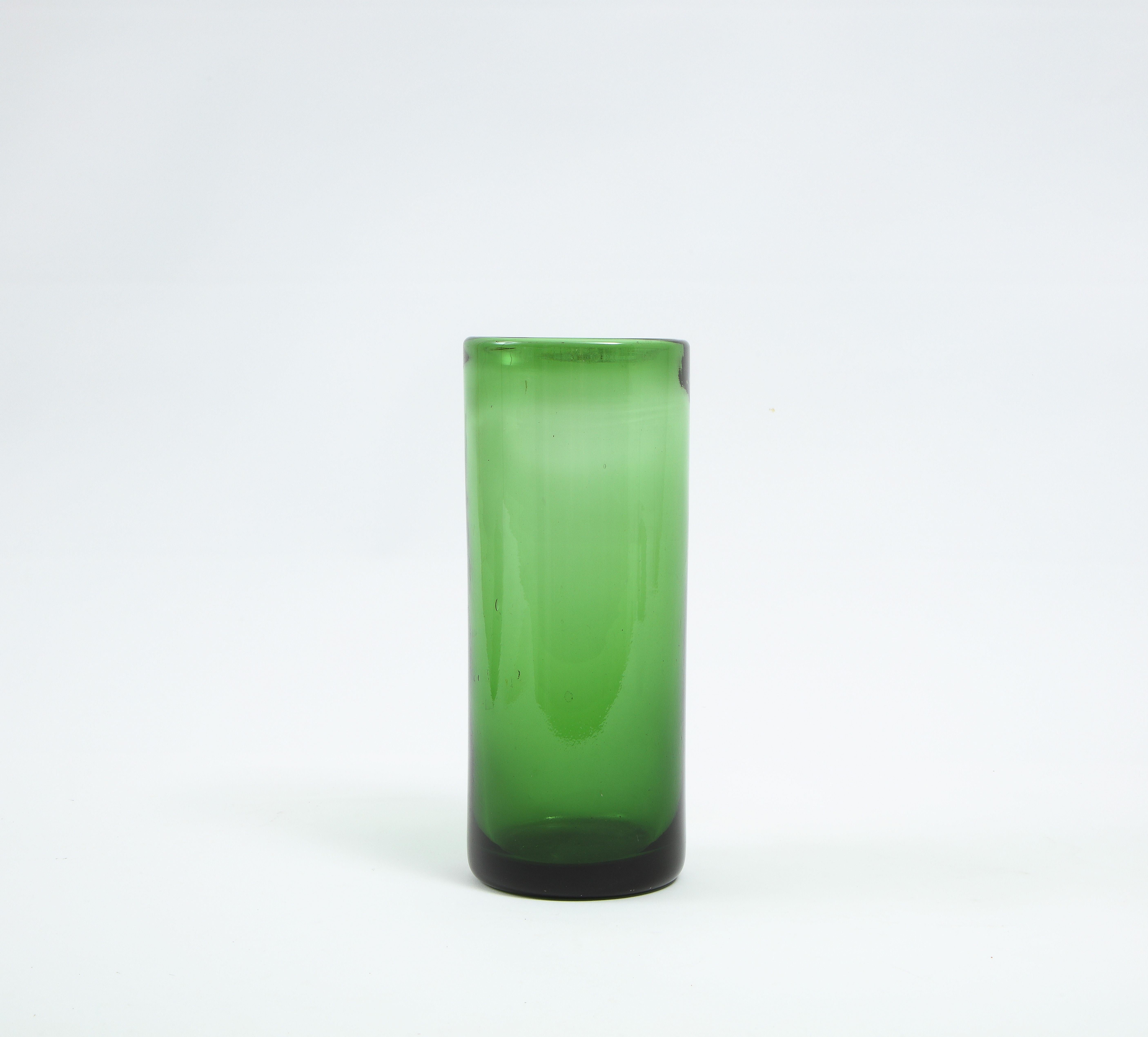 French Vintage Cylindrical Blown Green Glass Vessel, France 1960's For Sale