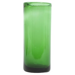 Retro Cylindrical Blown Green Glass Vessel, France 1960's