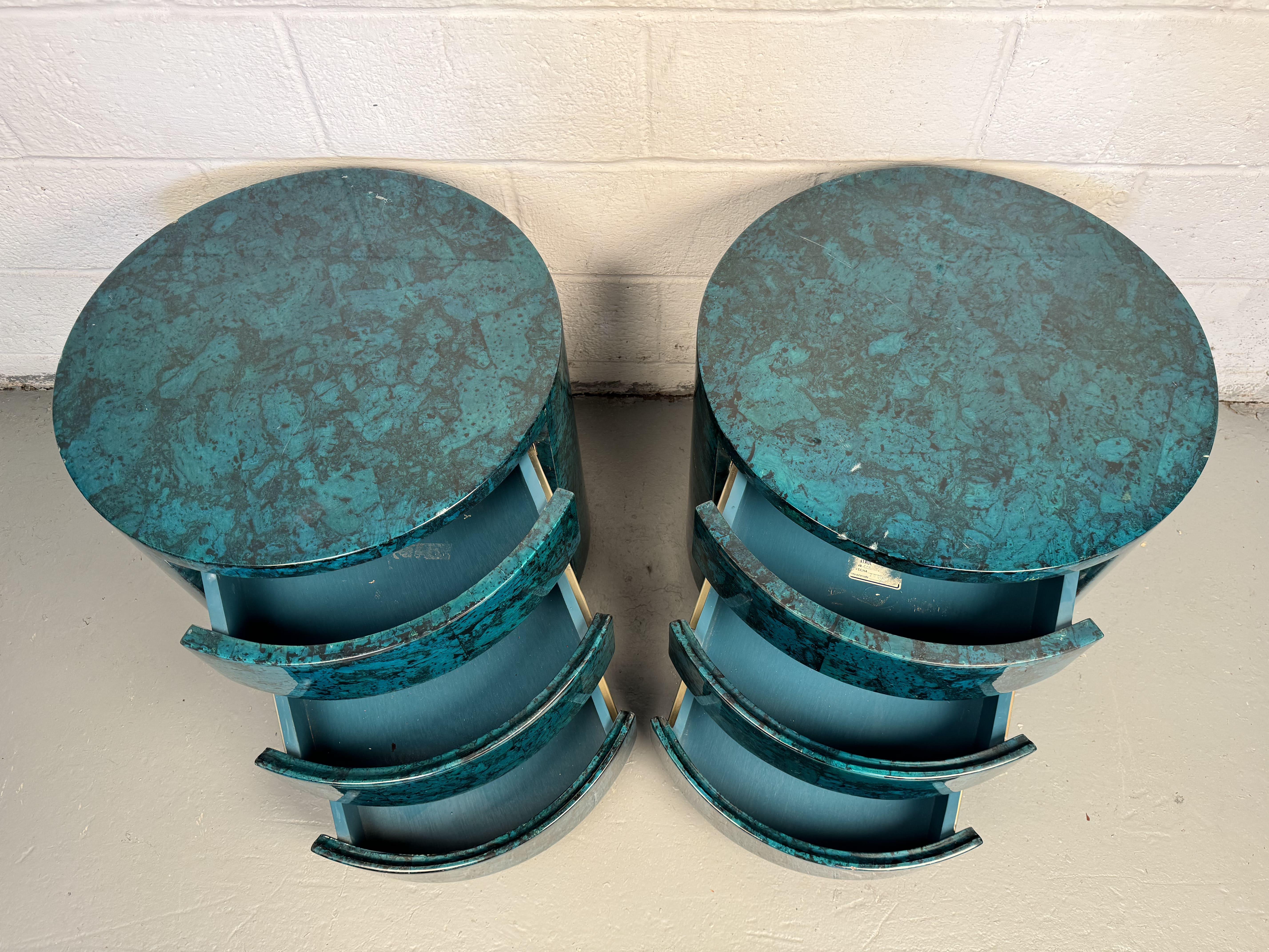 Vintage Cylindrical Faux Marble Nightstands For Sale 4