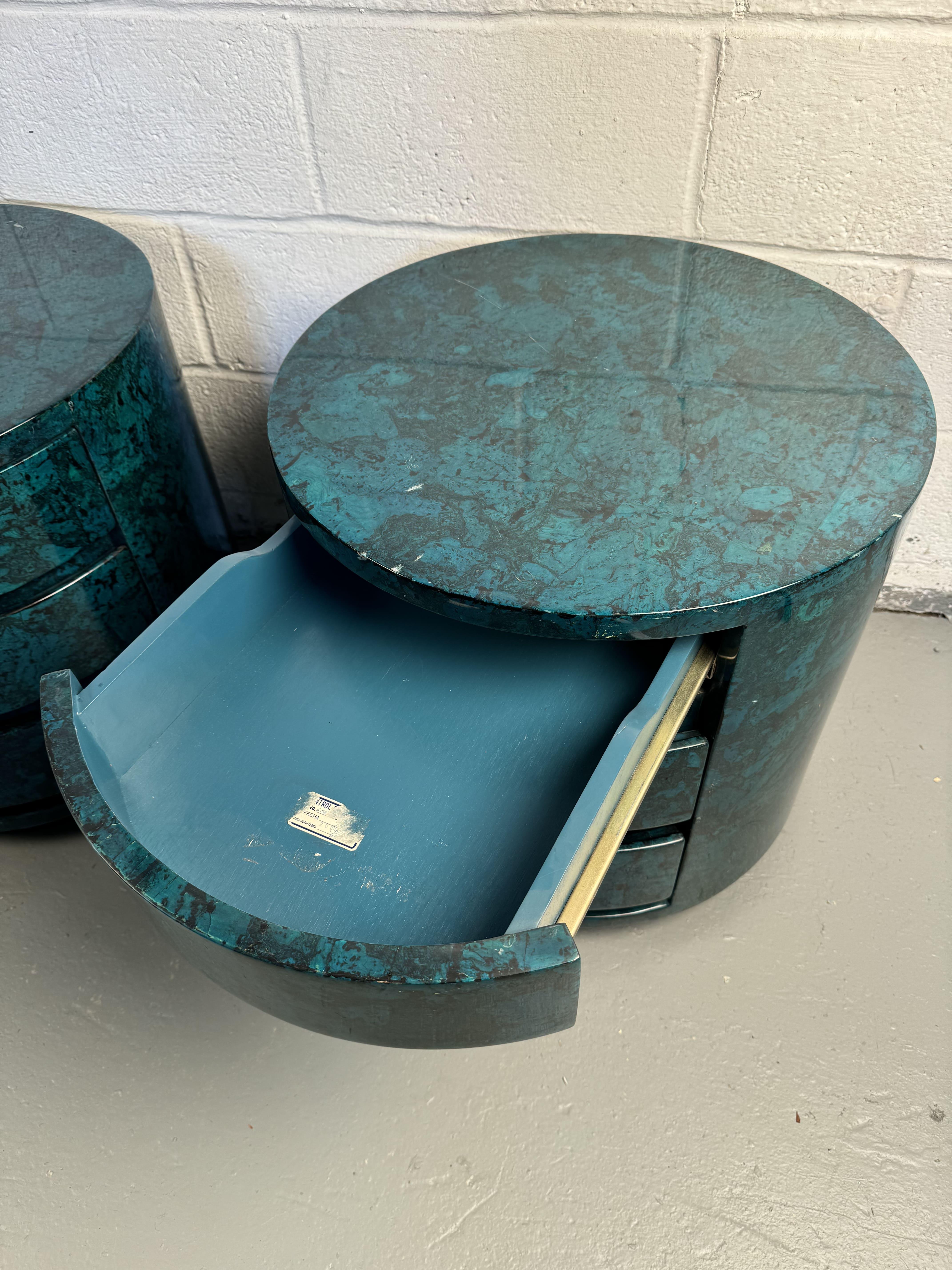 Vintage Cylindrical Faux Marble Nightstands For Sale 5