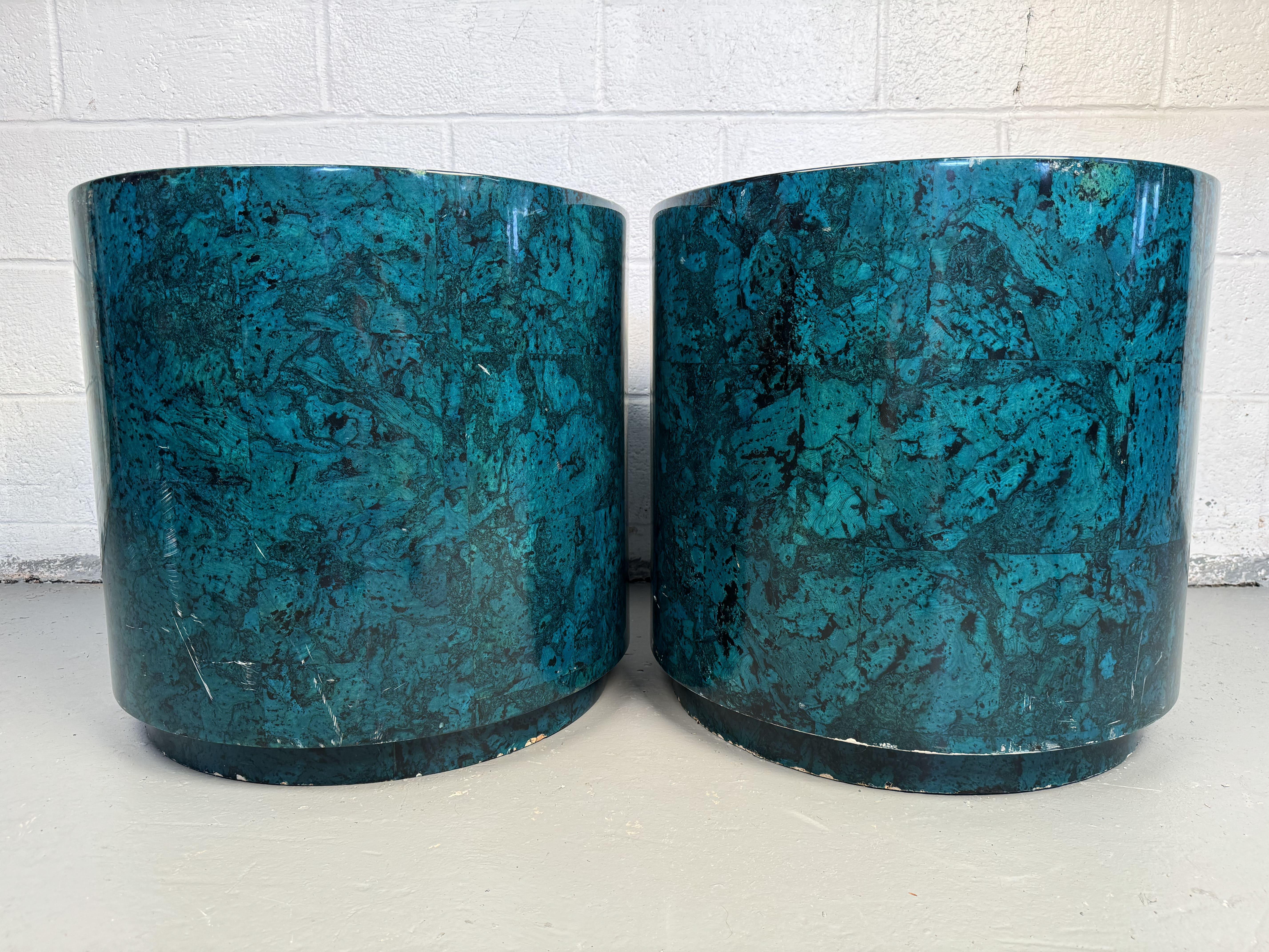 Vintage Cylindrical Faux Marble Nightstands For Sale 6