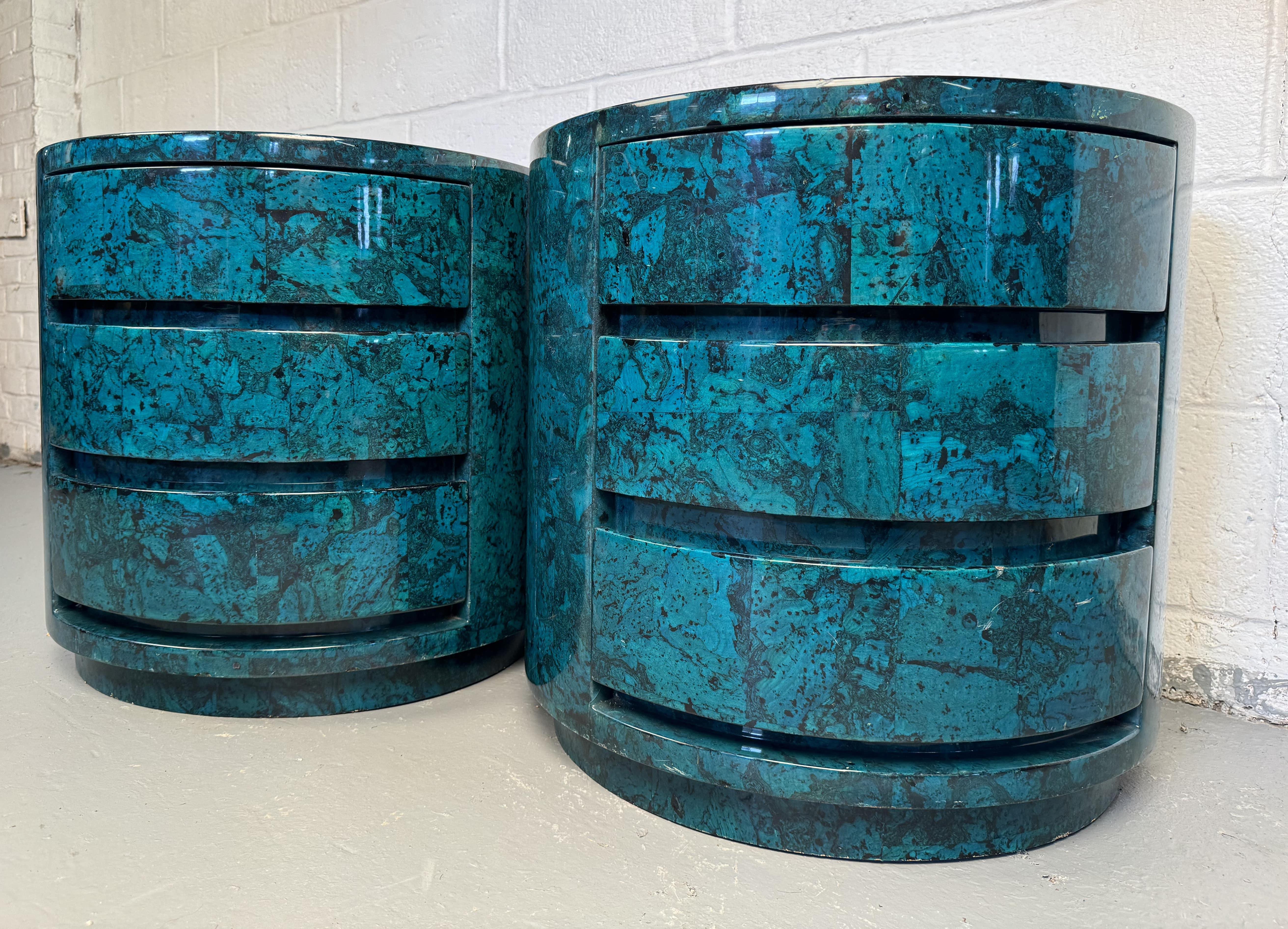 Vintage Cylindrical Faux Marble Nightstands For Sale 11