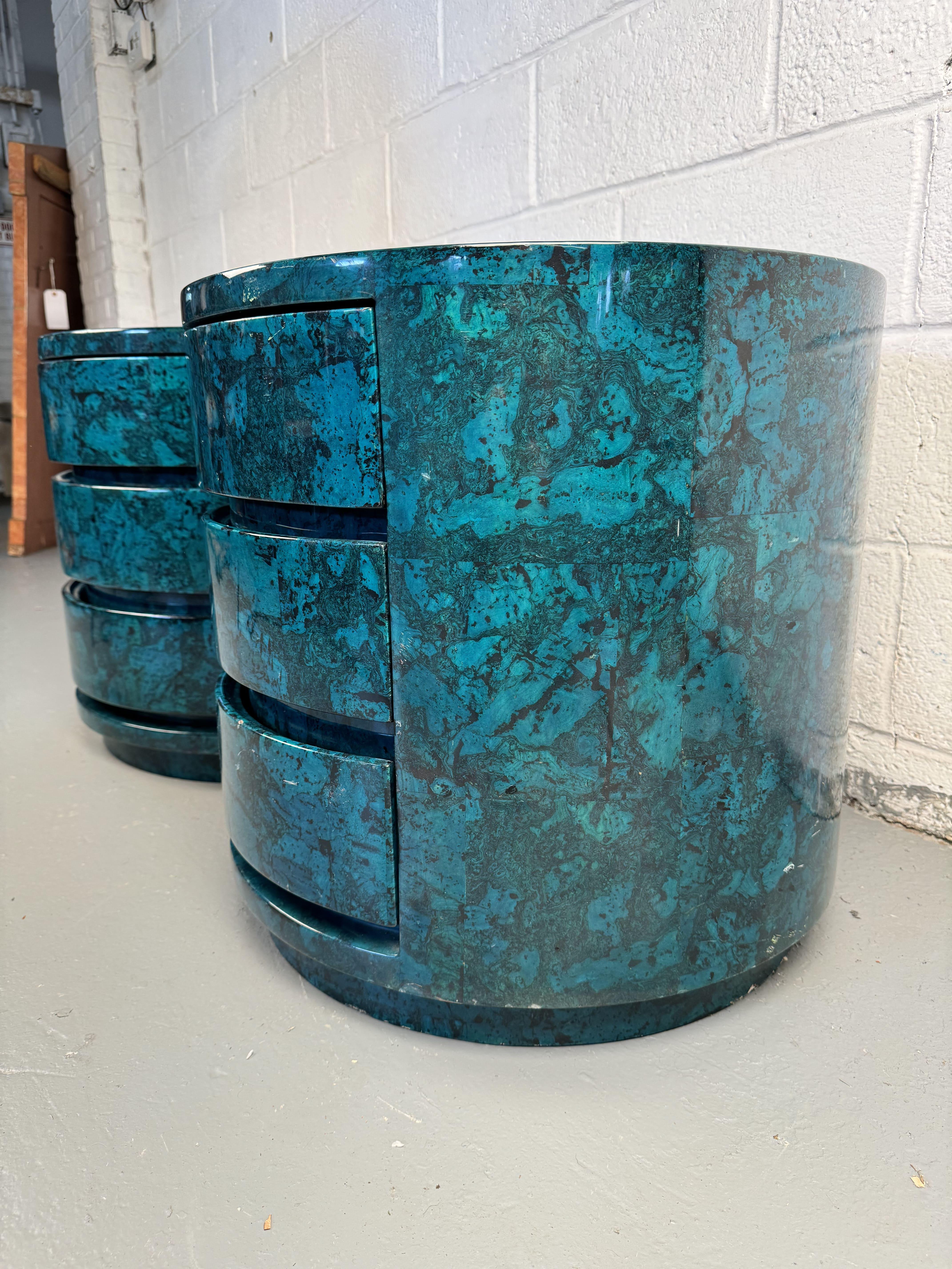Mid-Century Modern Vintage Cylindrical Faux Marble Nightstands For Sale