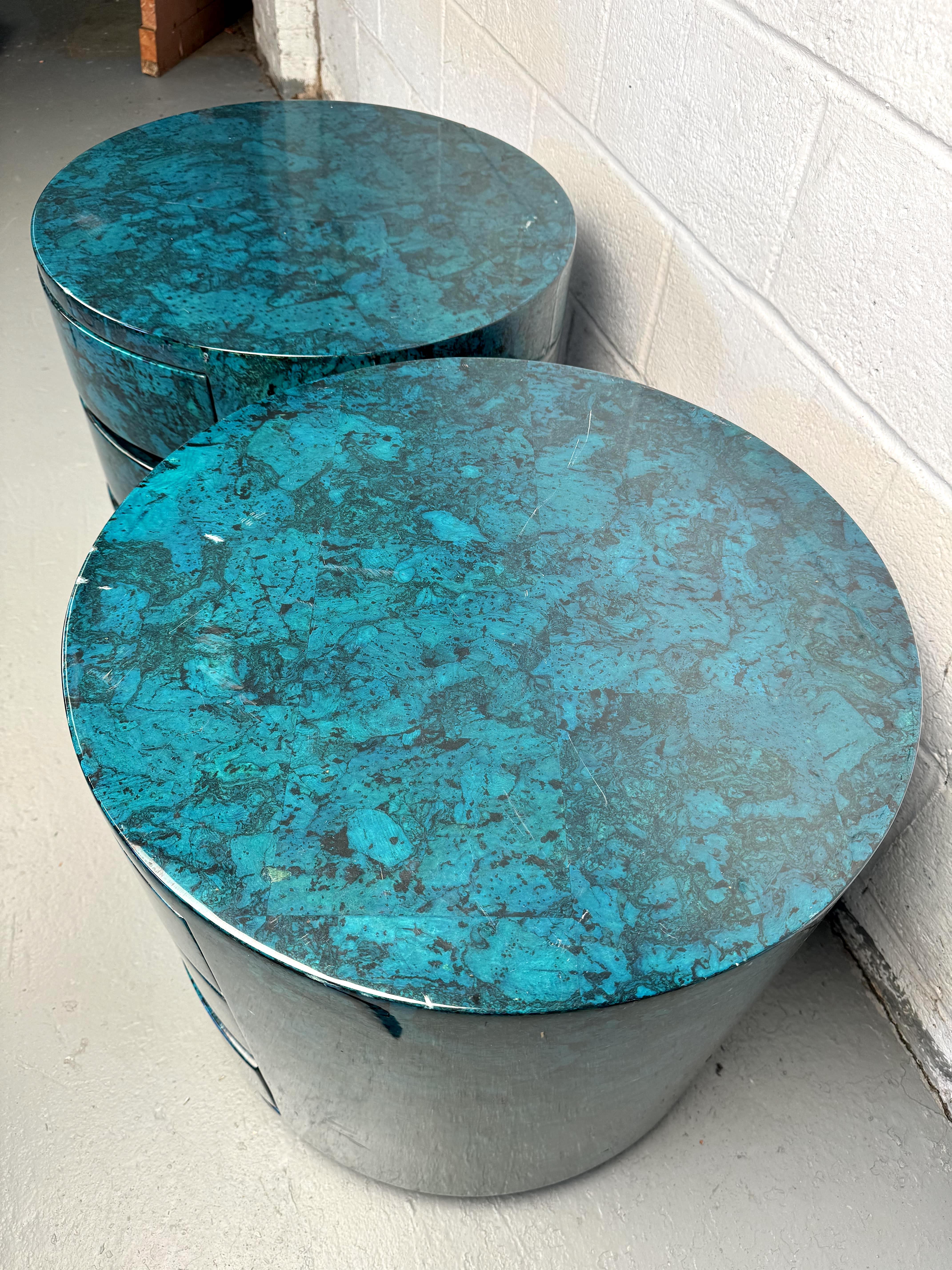 20th Century Vintage Cylindrical Faux Marble Nightstands For Sale