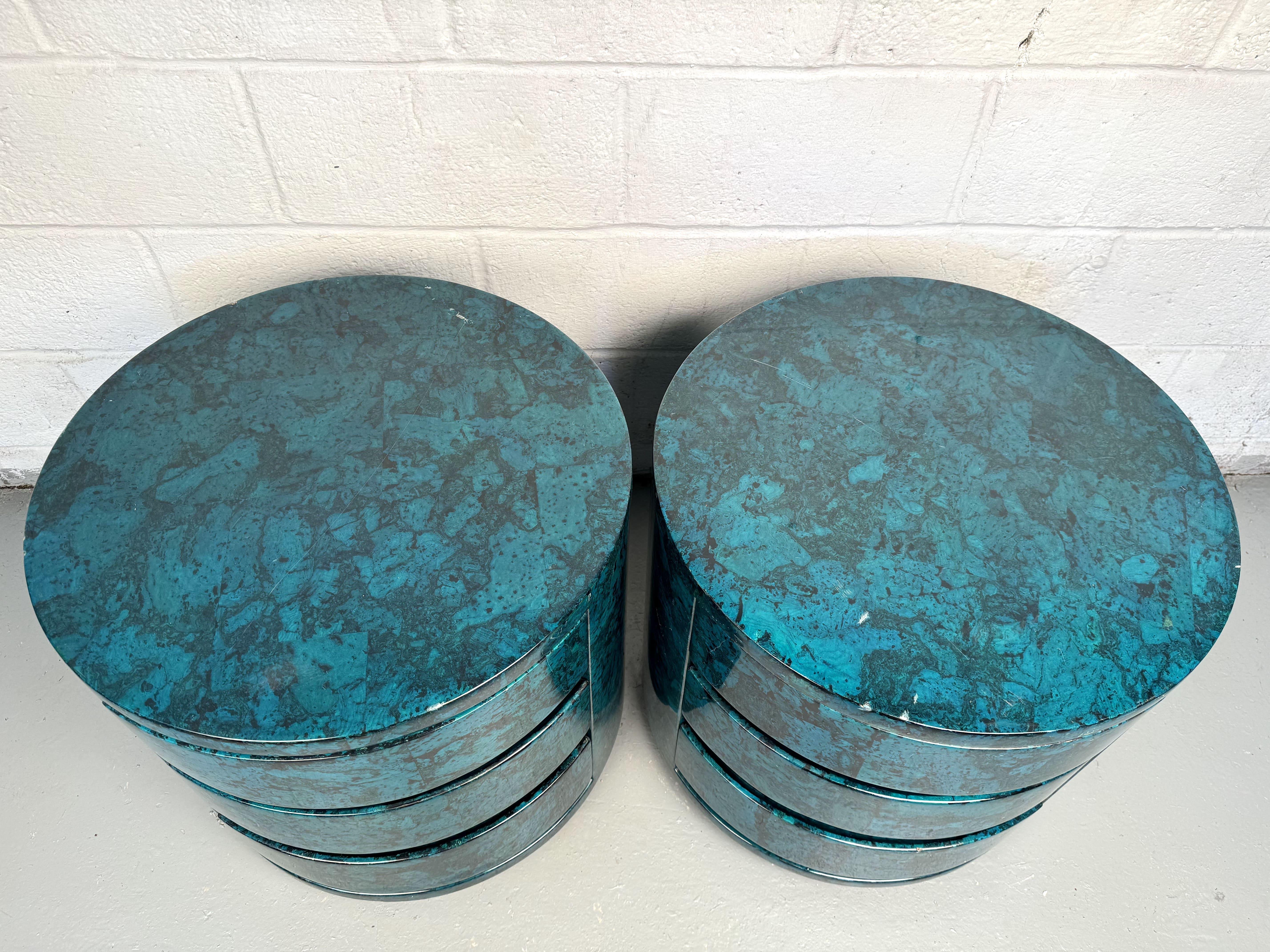 Wood Vintage Cylindrical Faux Marble Nightstands For Sale