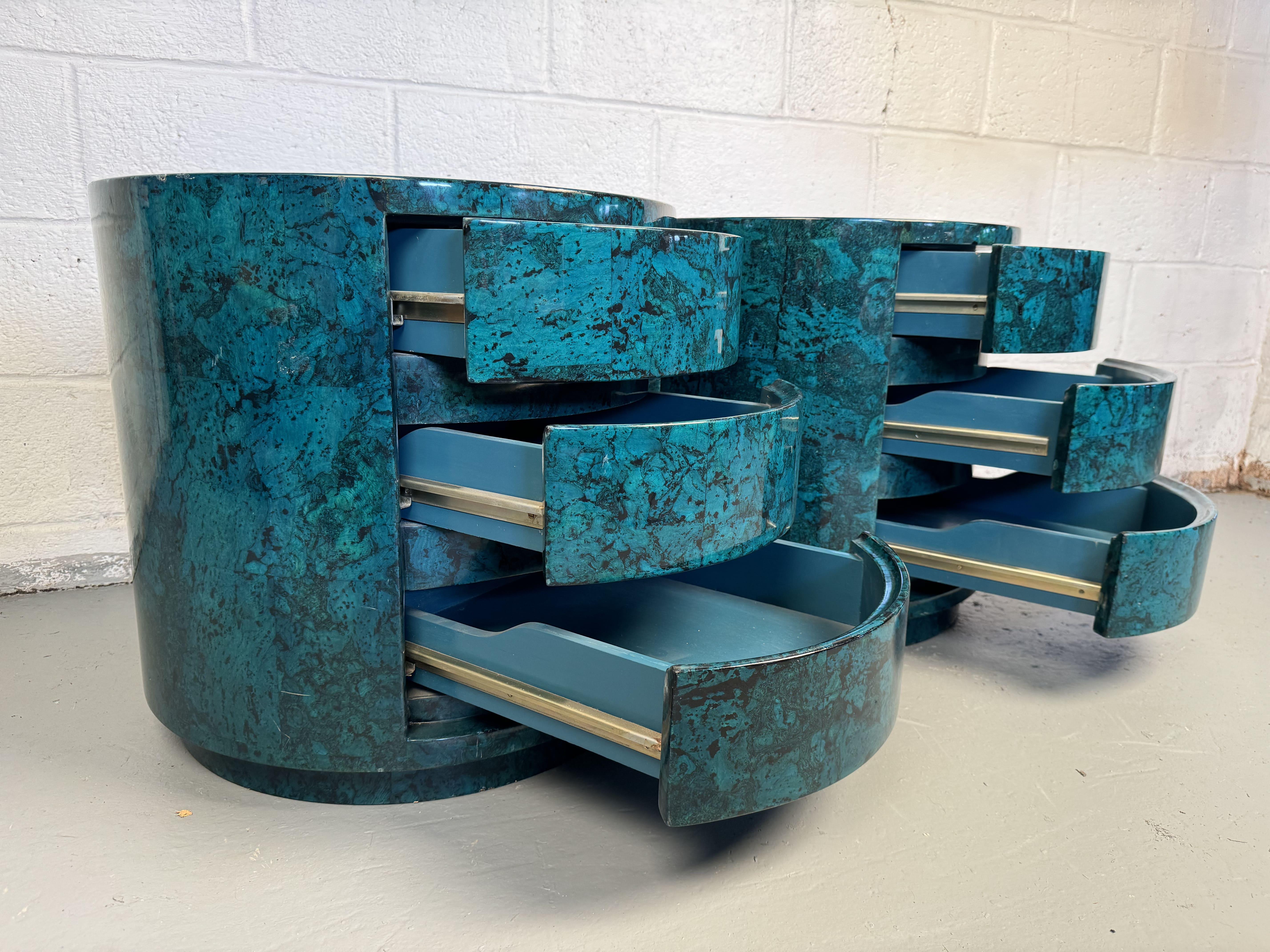 Vintage Cylindrical Faux Marble Nightstands For Sale 1