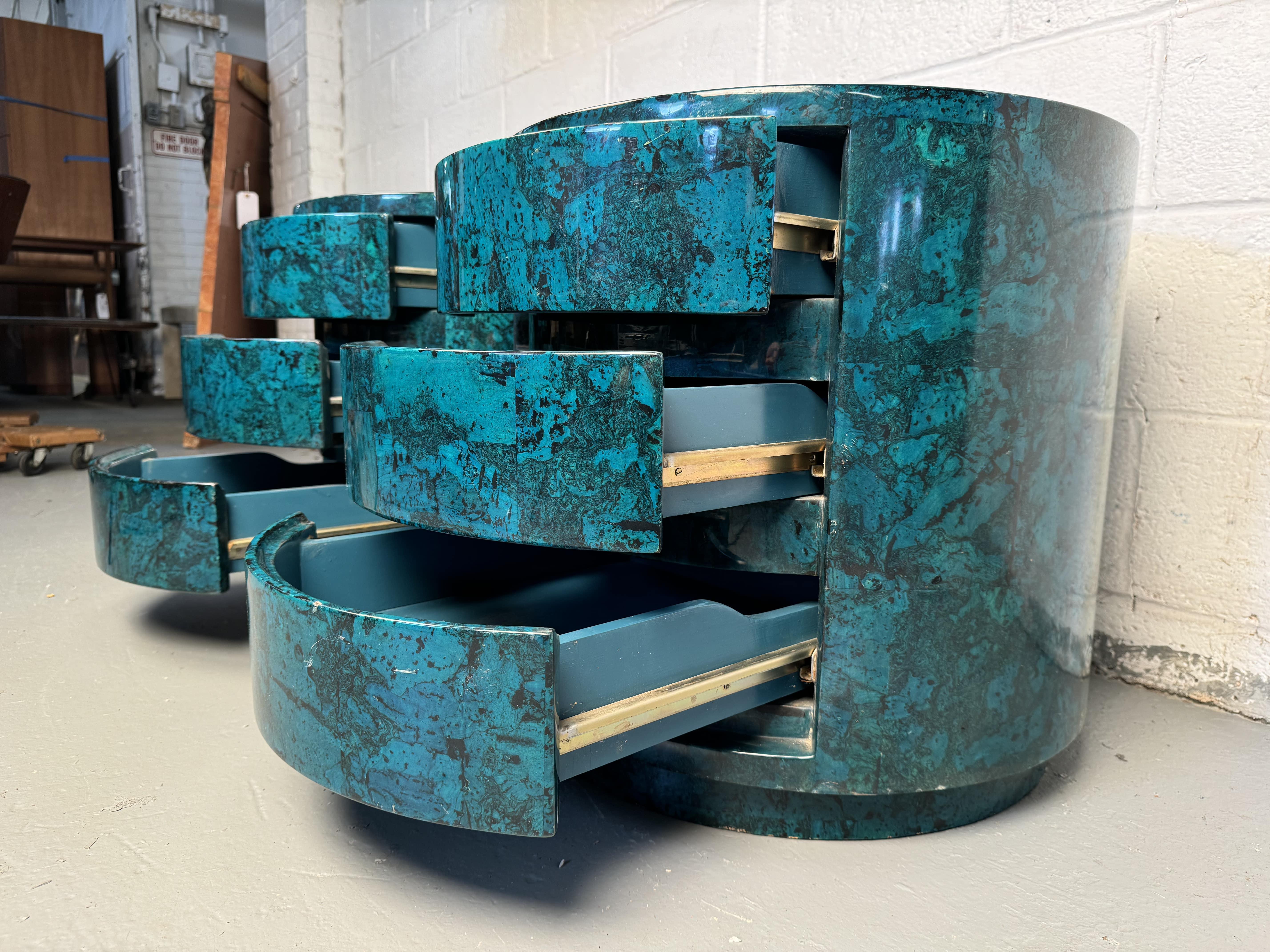 Vintage Cylindrical Faux Marble Nightstands For Sale 2