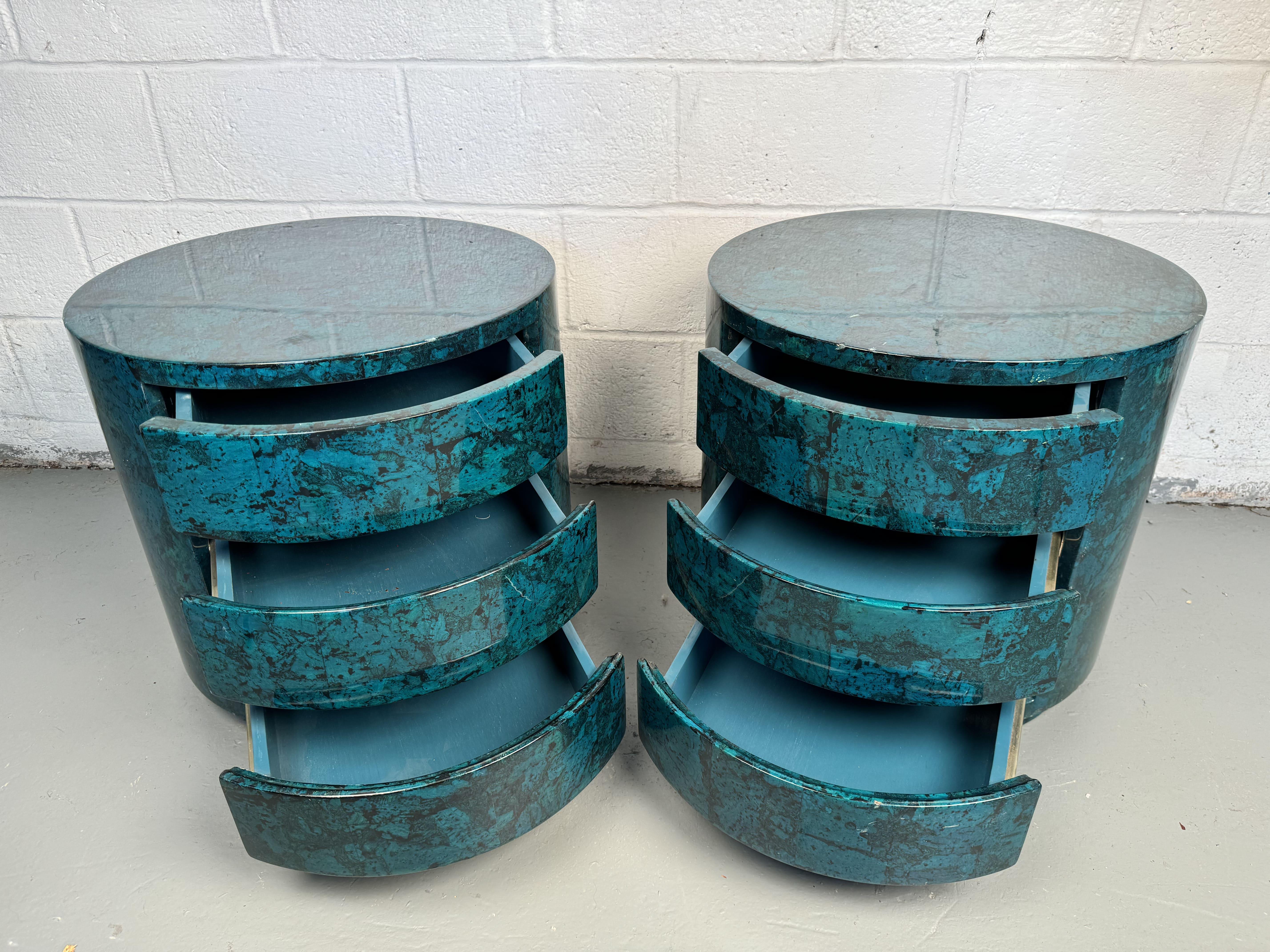 Vintage Cylindrical Faux Marble Nightstands For Sale 3