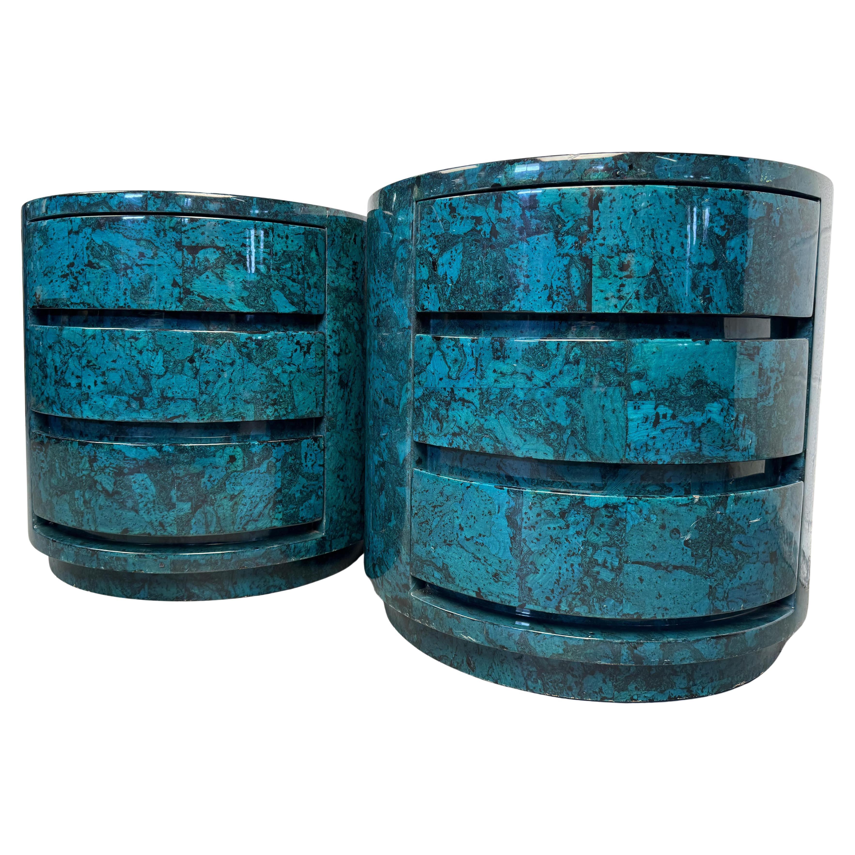 Vintage Cylindrical Faux Marble Nightstands For Sale