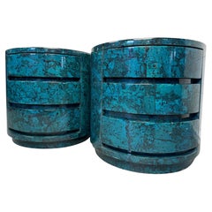 Vintage Cylindrical Faux Marble Nightstands