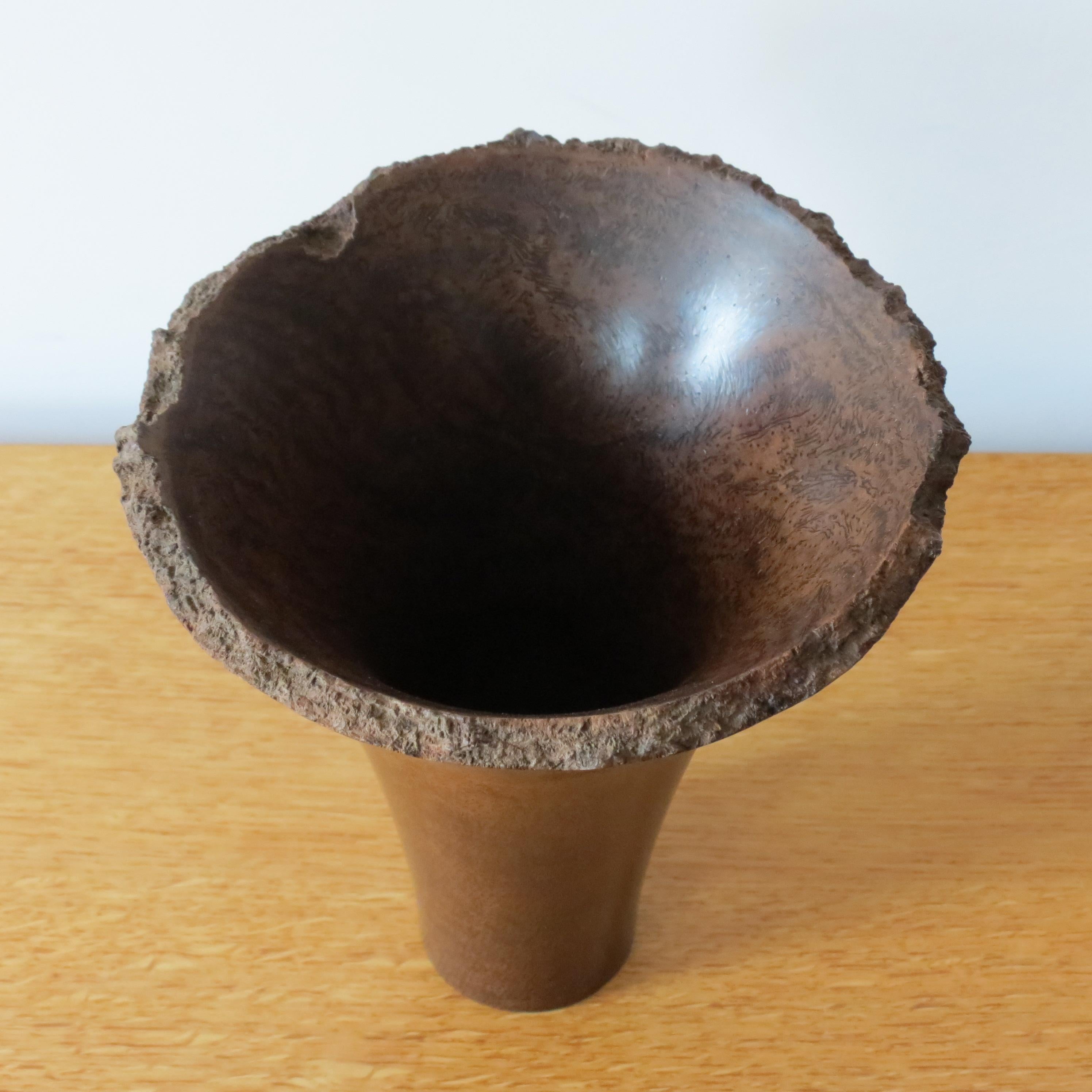 Vintage Cylindrical Form Exotic Wood Hand Turned 'Trumpet' Pot 2