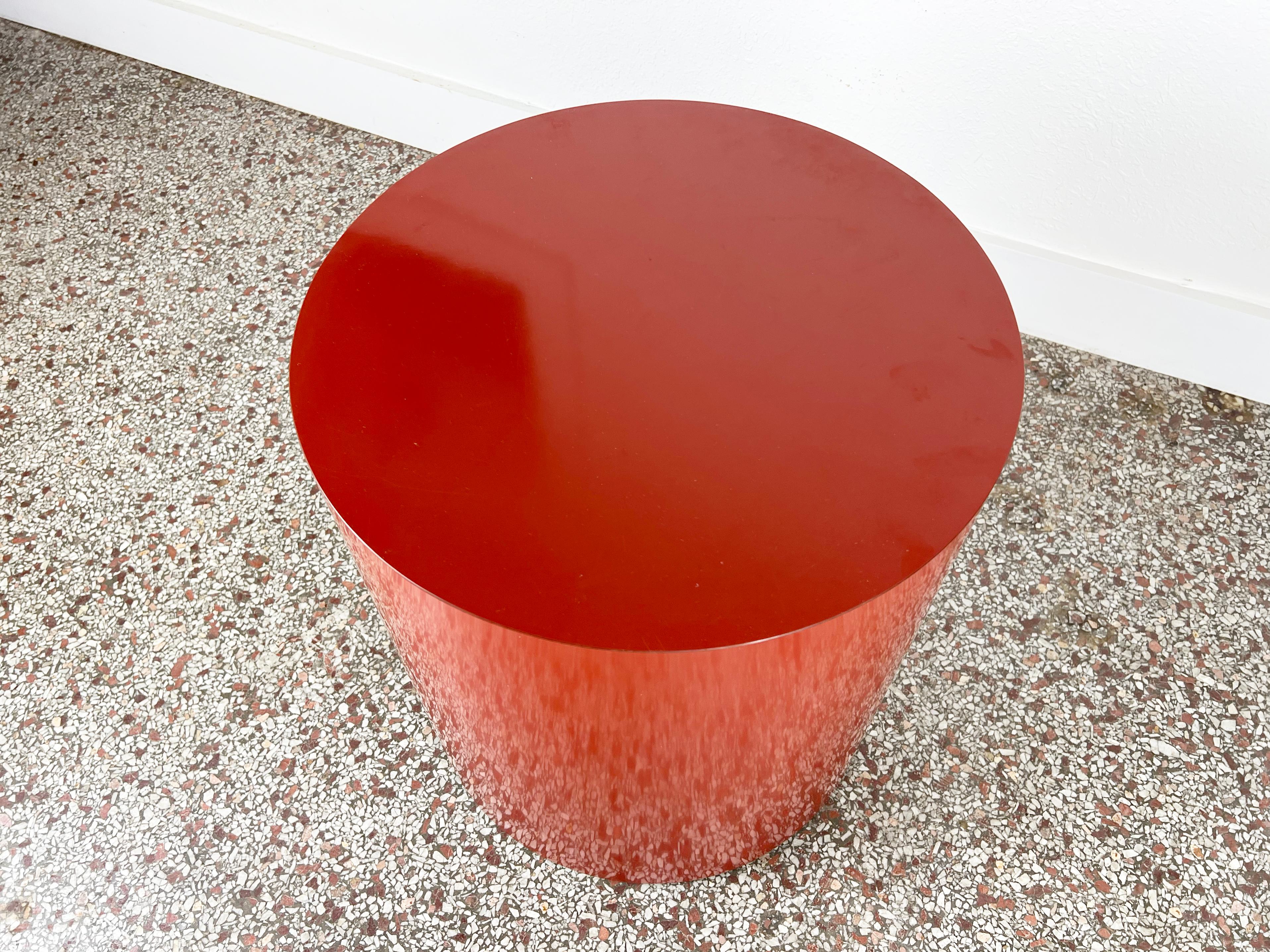 Mid-Century Modern Vintage Cylindrical Red Laminate Drum Table
