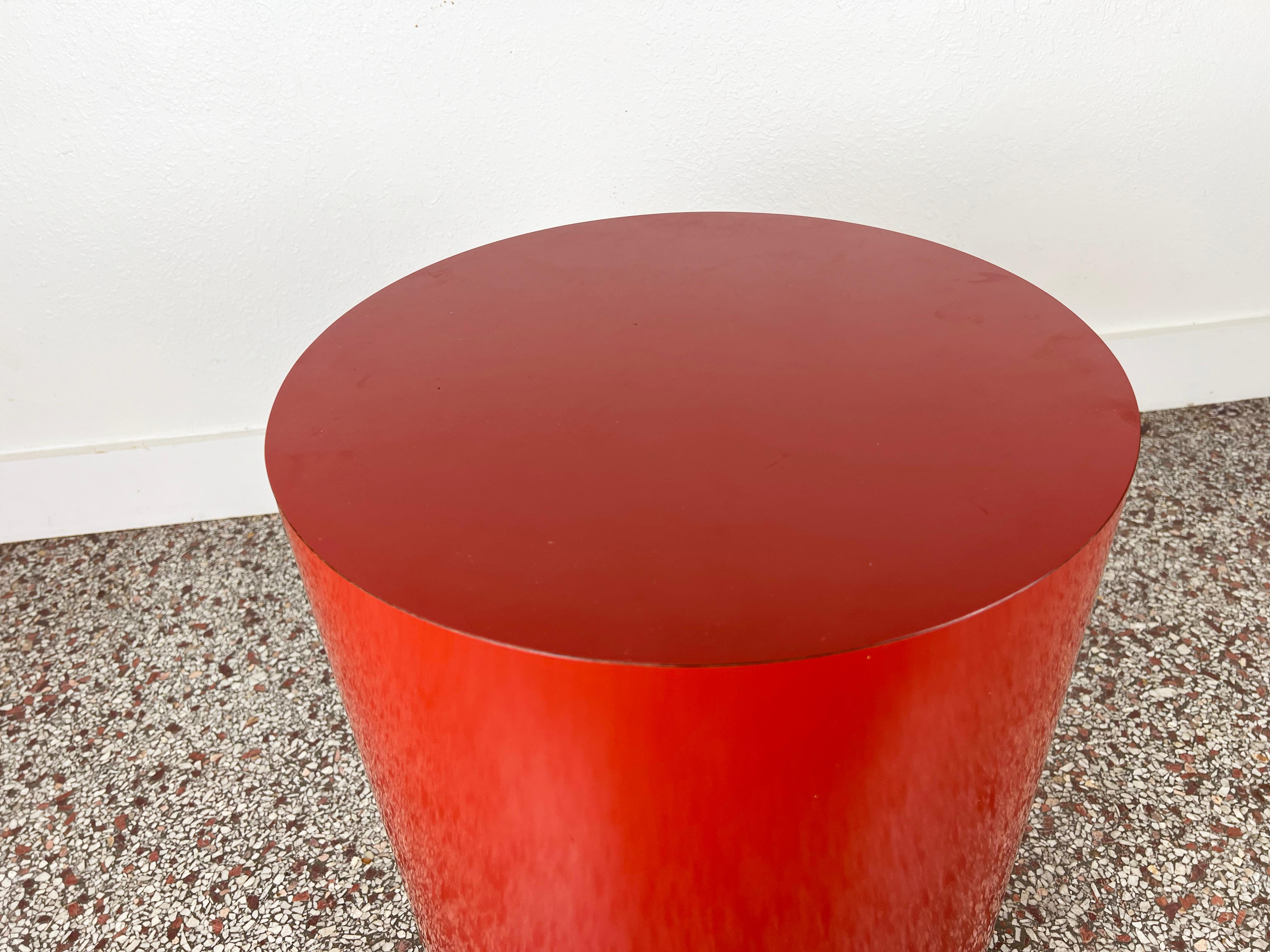 American Vintage Cylindrical Red Laminate Drum Table
