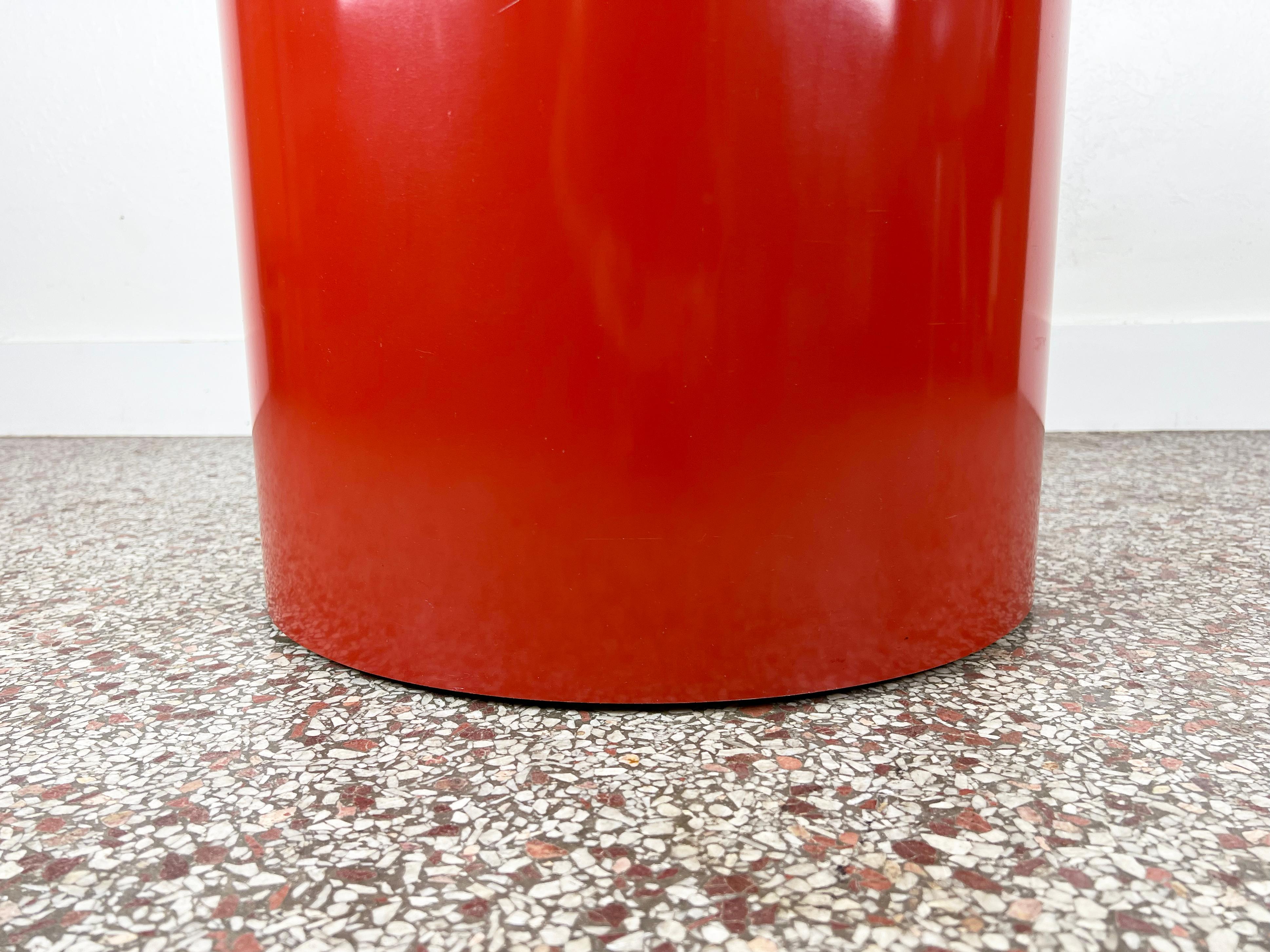 Vintage Cylindrical Red Laminate Drum Table In Good Condition In Fort Lauderdale, FL