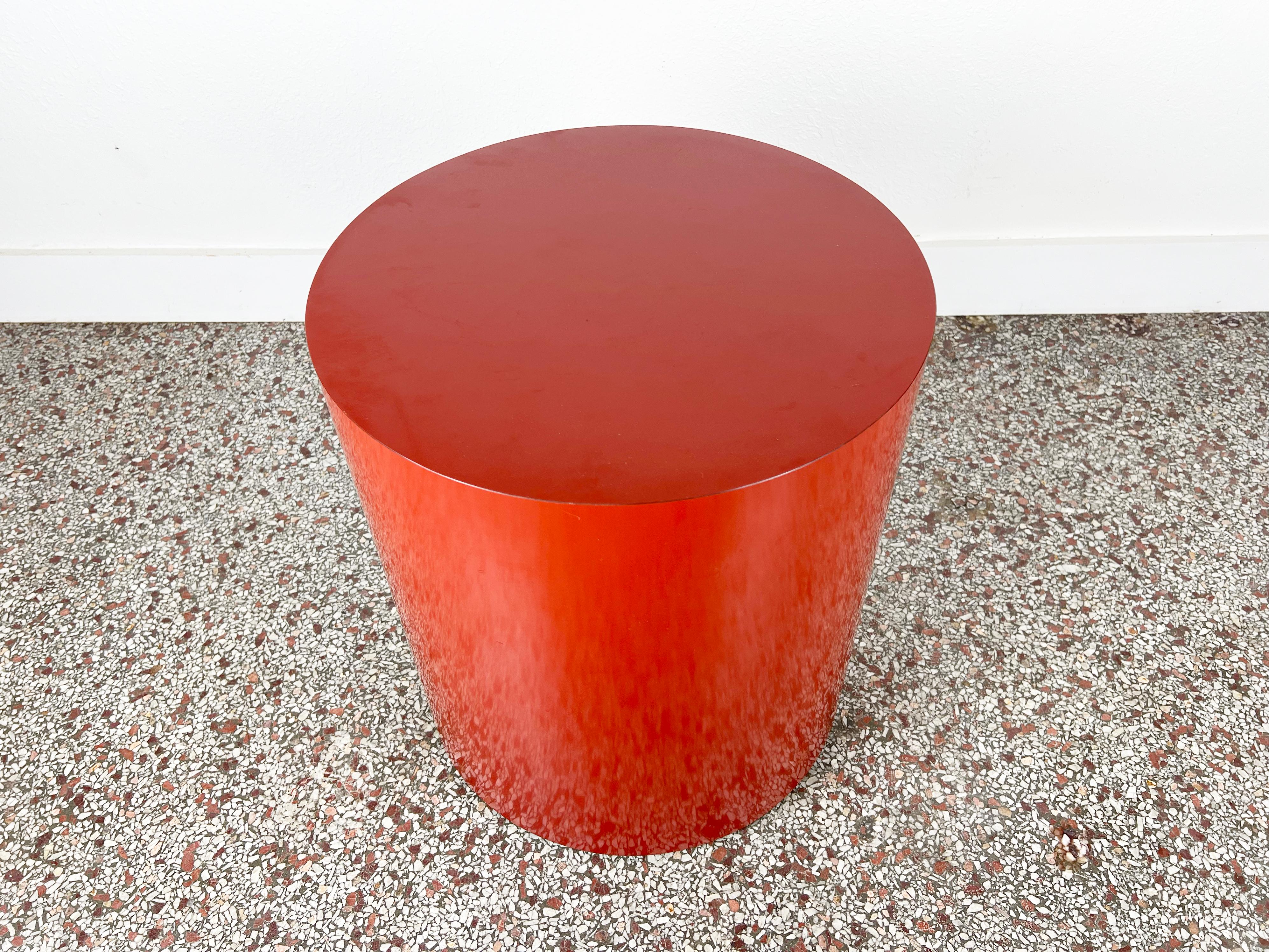 Vintage Cylindrical Red Laminate Drum Table 1