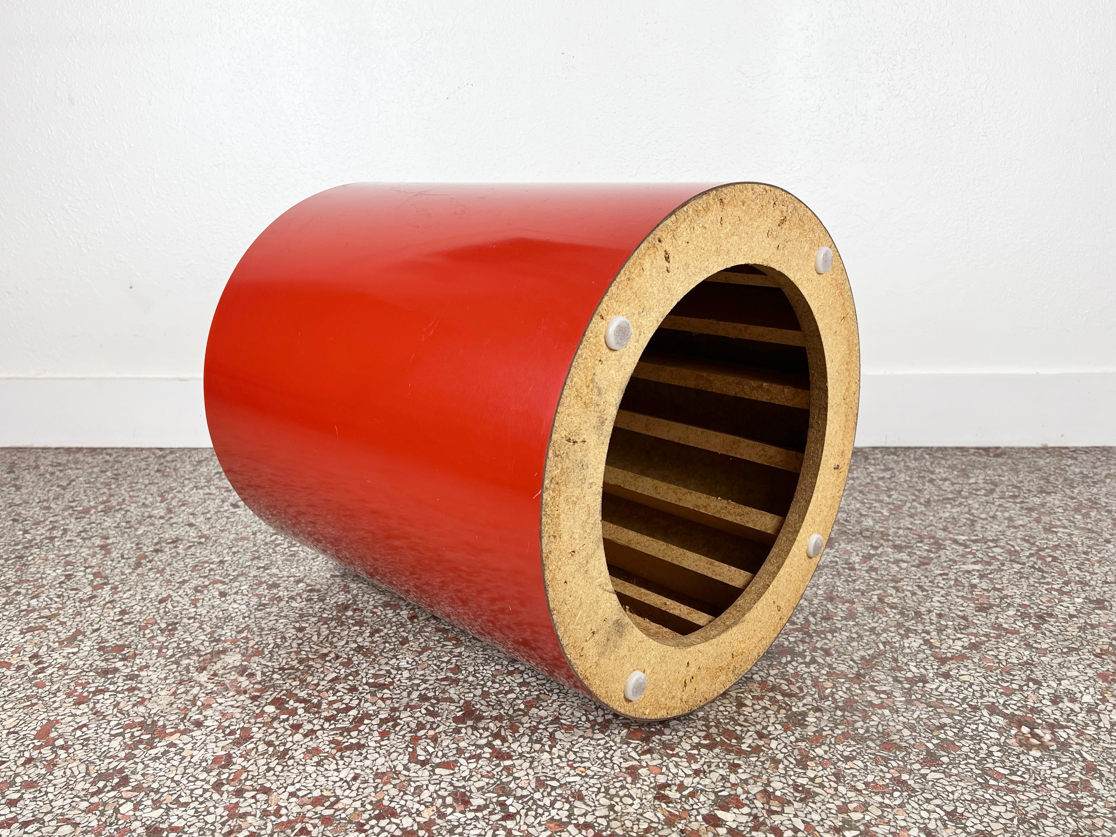 Vintage Cylindrical Red Laminate Drum Table 3