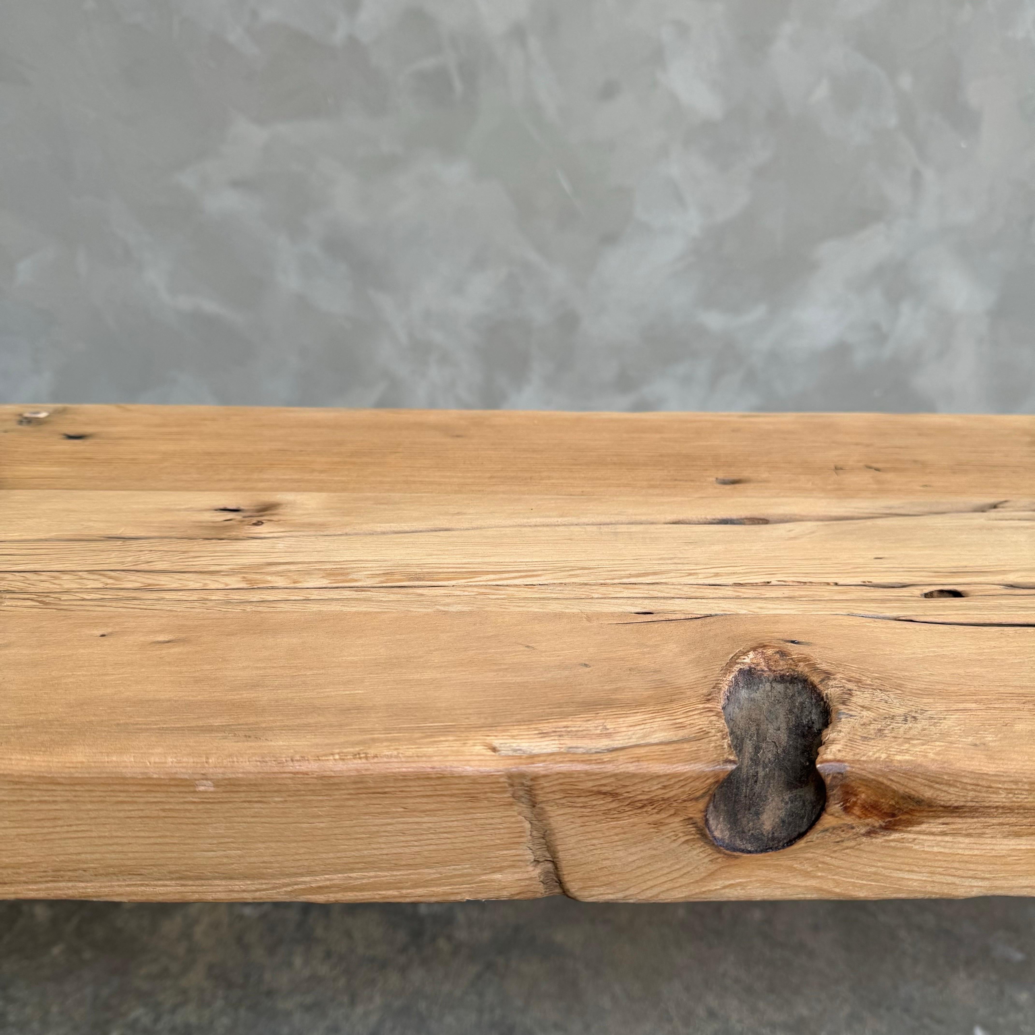 Vintage Cypress Wood Waterfall Style Console Table In Good Condition In Old Town Orange, CA