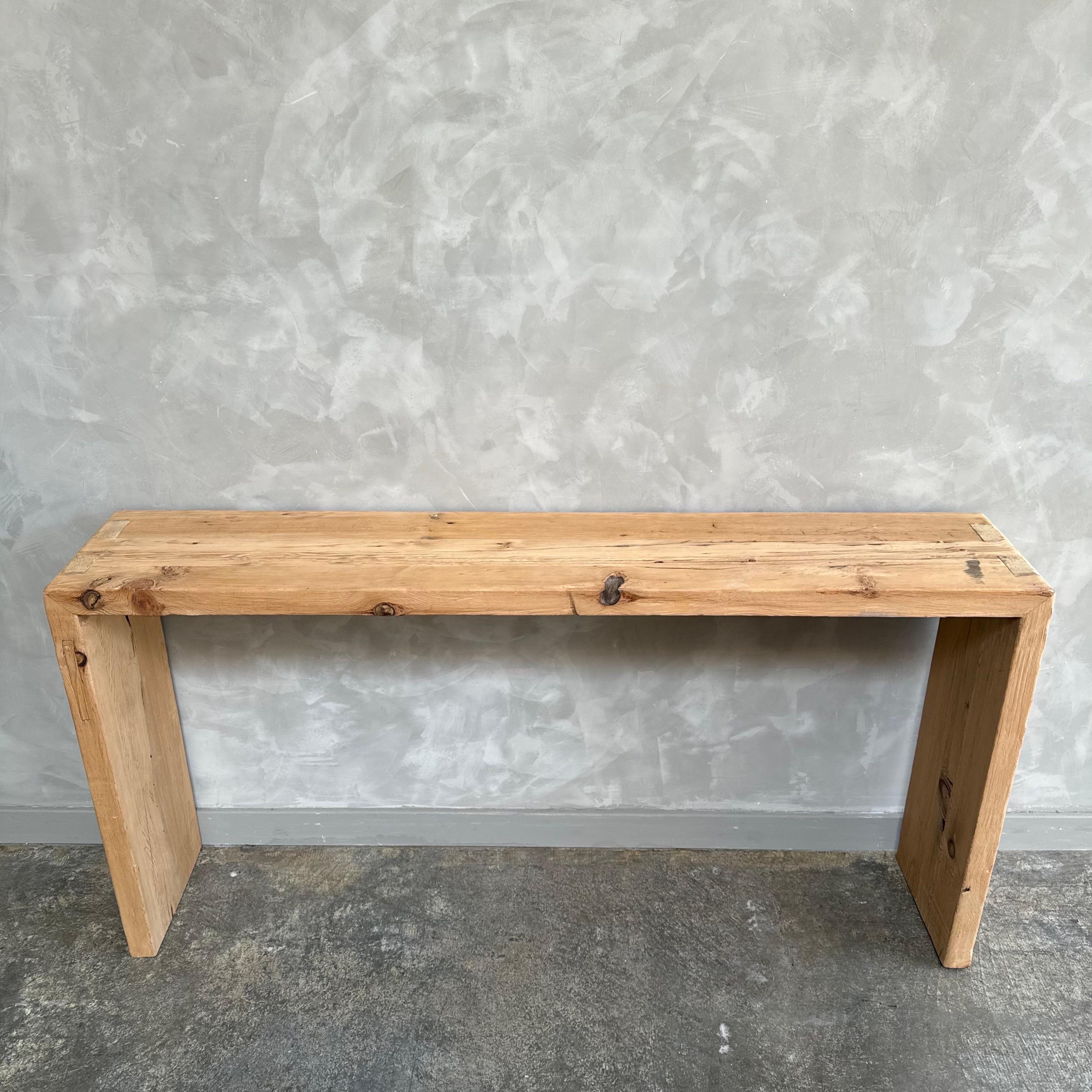 Vintage Cypress Wood Waterfall Style Console Table For Sale 2
