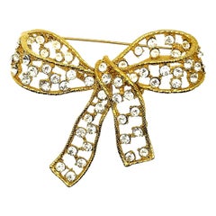 Used Crystal Bow Brooch 1970s