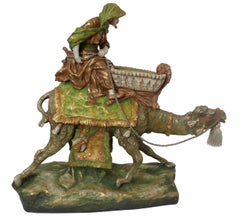 Vintage Czech Amphora Porcelain Sculpture of a Camel and Mounted Rider