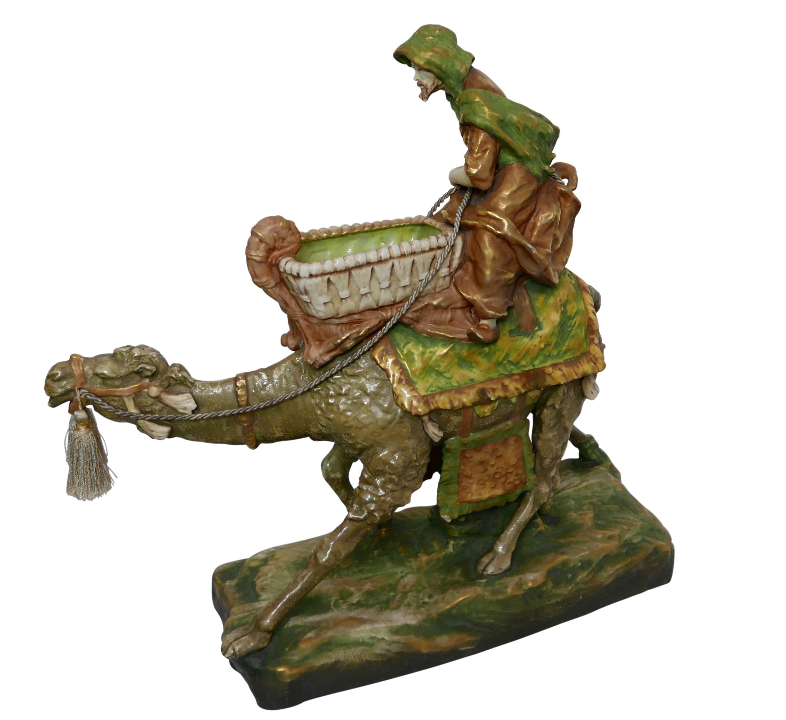 20th Century Vintage Czech Amphora Porcelain Sculpture of a Camel and Mounted Rider For Sale