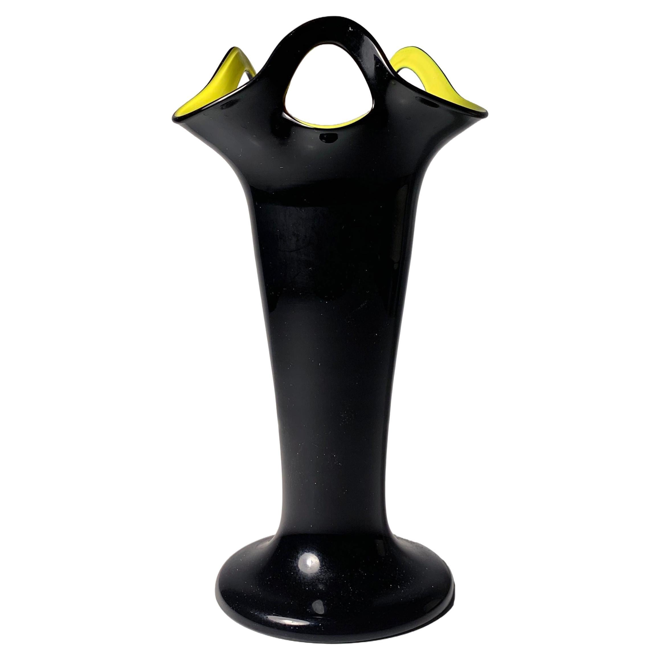 Vintage Czech Art Deco Tango Art Glass in Black & Yellow For Sale