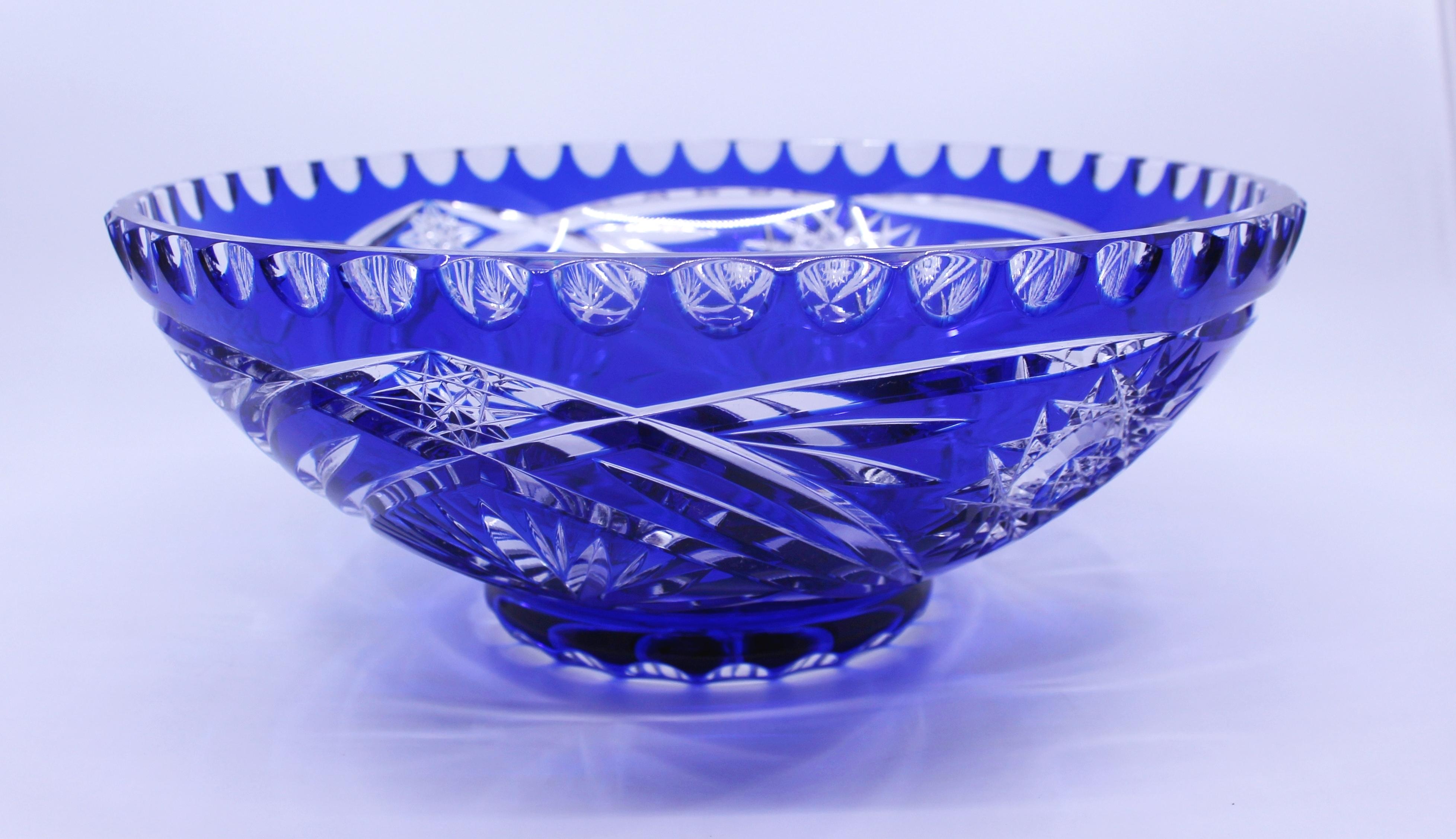 Period 
Mid-late 20th century.

Origin 
Czech

Composition 
Cut overlay crystal, blue

Condition 
Very good condition commensurate with age. No chips, cracks or repairs. Light scratches to base commensurate with age
 

 

Vintage