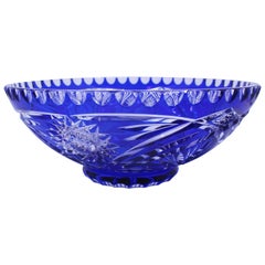 Vintage Czech Blue Cut Overlay Glass Bowl