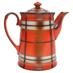 Vintage Czech Bohemian Orange Tartan Plaid Art Pottery Pitcher Teekanne von Erphila