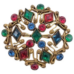 Vintage Czech Brooch With Multicolor Rhinestones 1930
s