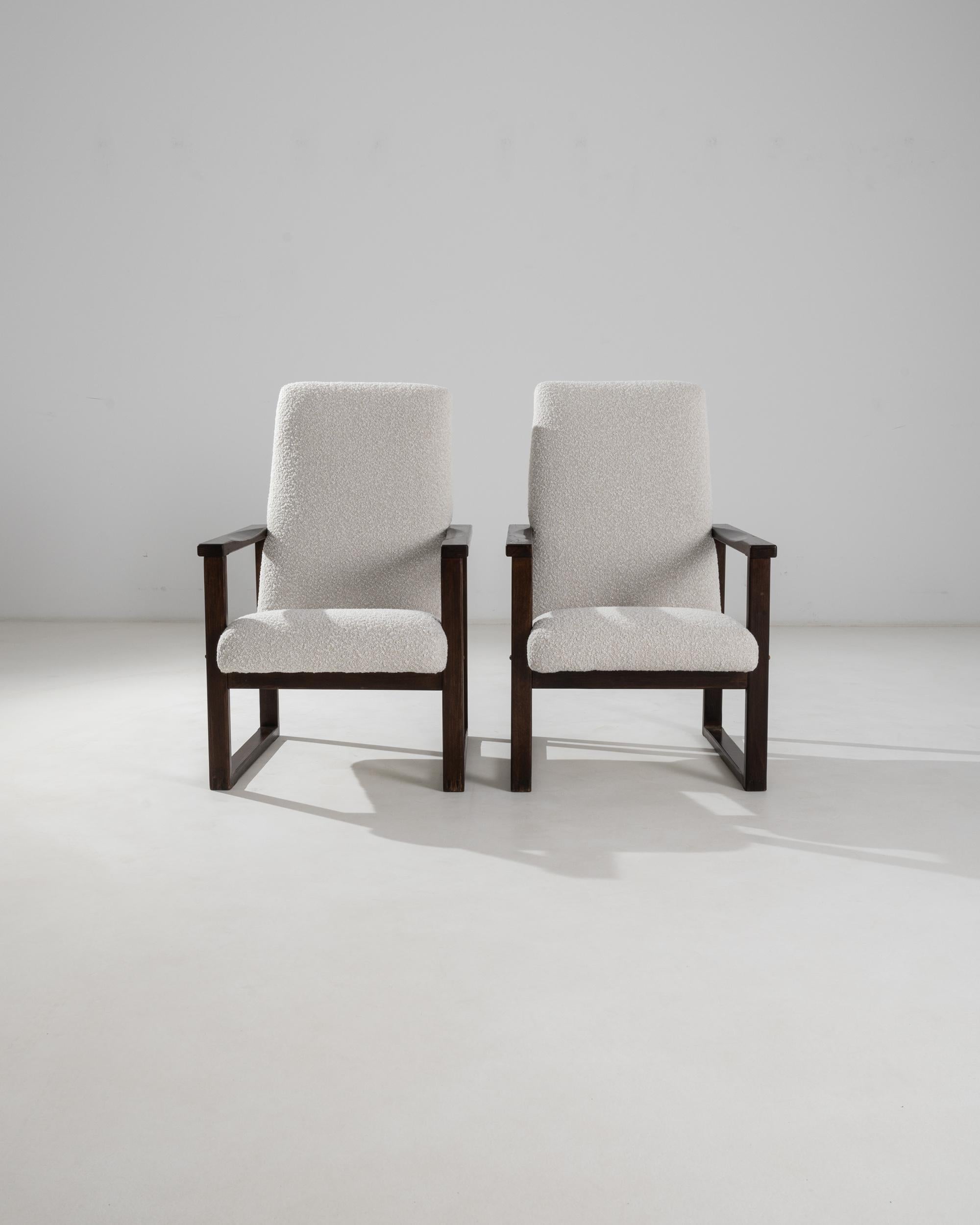 Vintage Czech Cream Boucle Armchairs, a Pair In Good Condition In High Point, NC