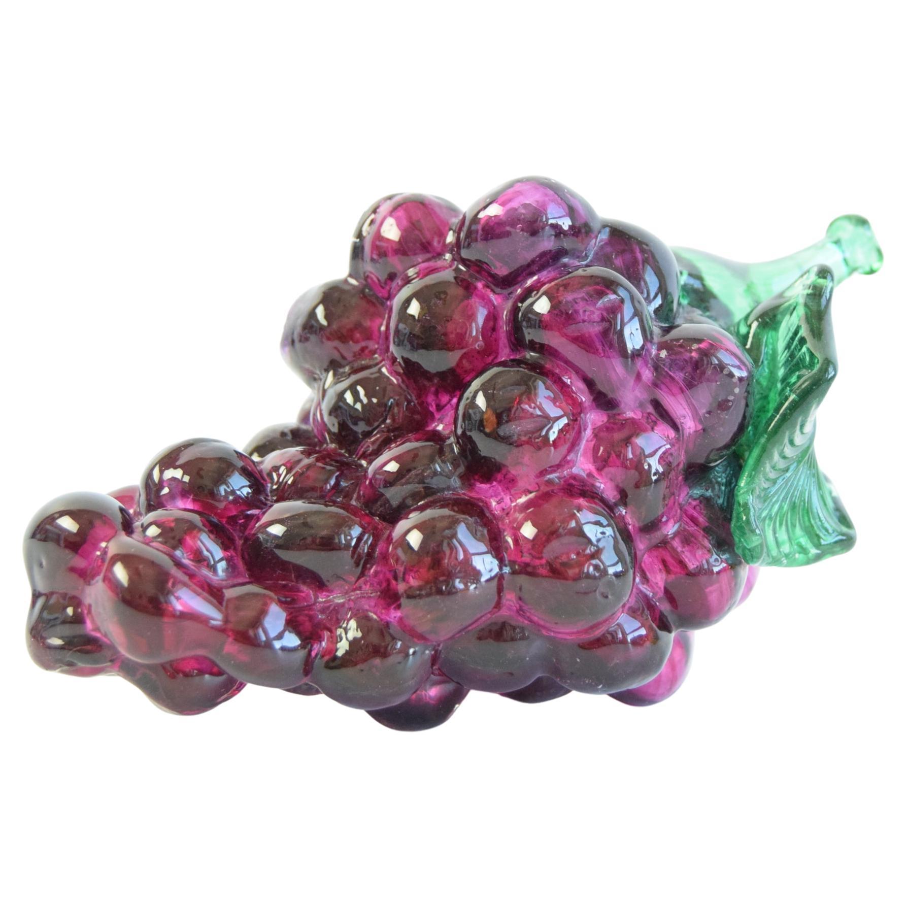Vintage Czech Glass Grape Cluster Sculpture, Hand-Blown Art Glass, 1970s