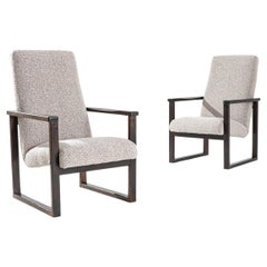 Vintage Czech Gray Boucle Armchairs, a Pair