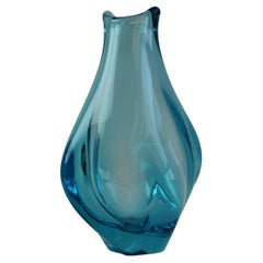 Vintage Czech Hand-Blown Blue Art Glass Vase, By Miloslav Klinger – 1960s