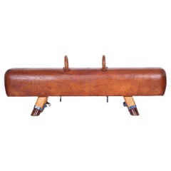 Vintage Czech Leather Gymnastics Bench Pommel Horse wooden Handels Top 1930s