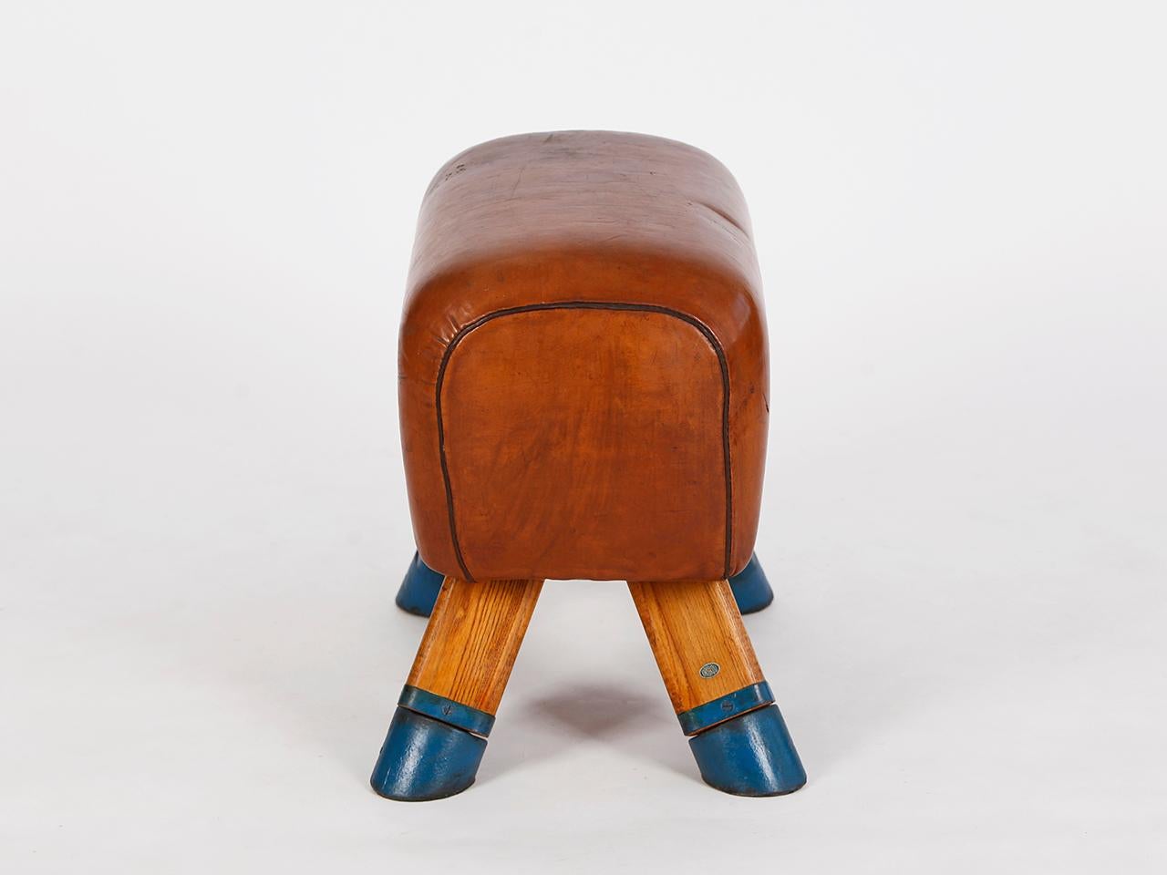 Industrial Vintage Czech Leather Gymnastics Stool Bench Pommel Horse Top 1930s For Sale