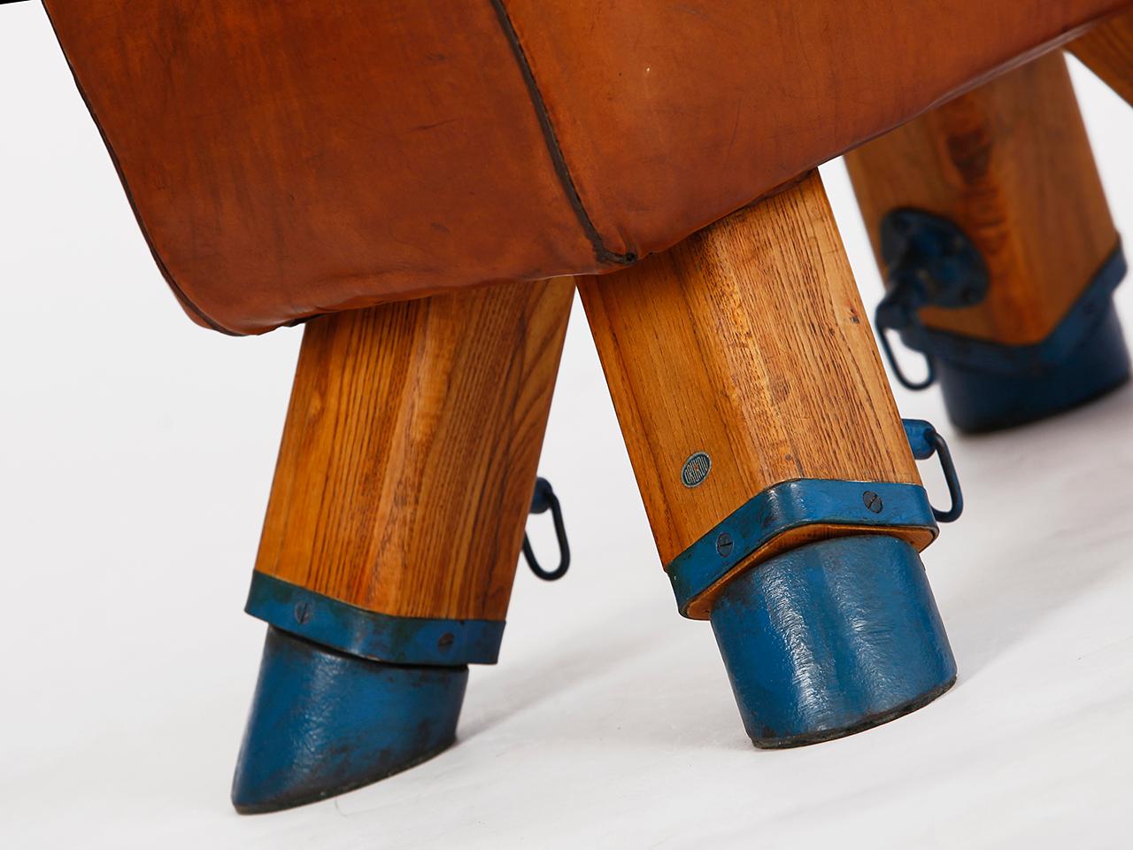 20th Century Vintage Czech Leather Gymnastics Stool Bench Pommel Horse Top 1930s For Sale