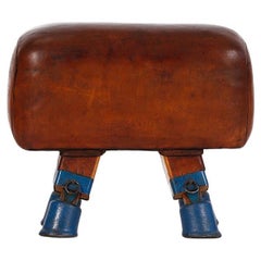 Vintage Czech Leather Gymnastics Stool Bench Pommel Horse Top 1930s
