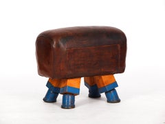 Gymnastic Vintage Czech Leather Gym Stool Bench Pommel Horse, 1930s