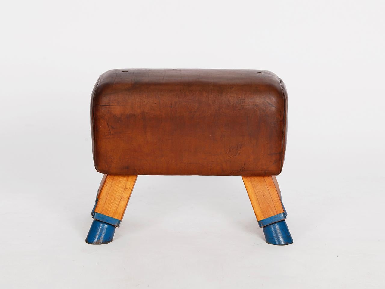 Vintage Czech Leather Turnbock Gym Stool Bench, 1930s In Good Condition In Wien, AT