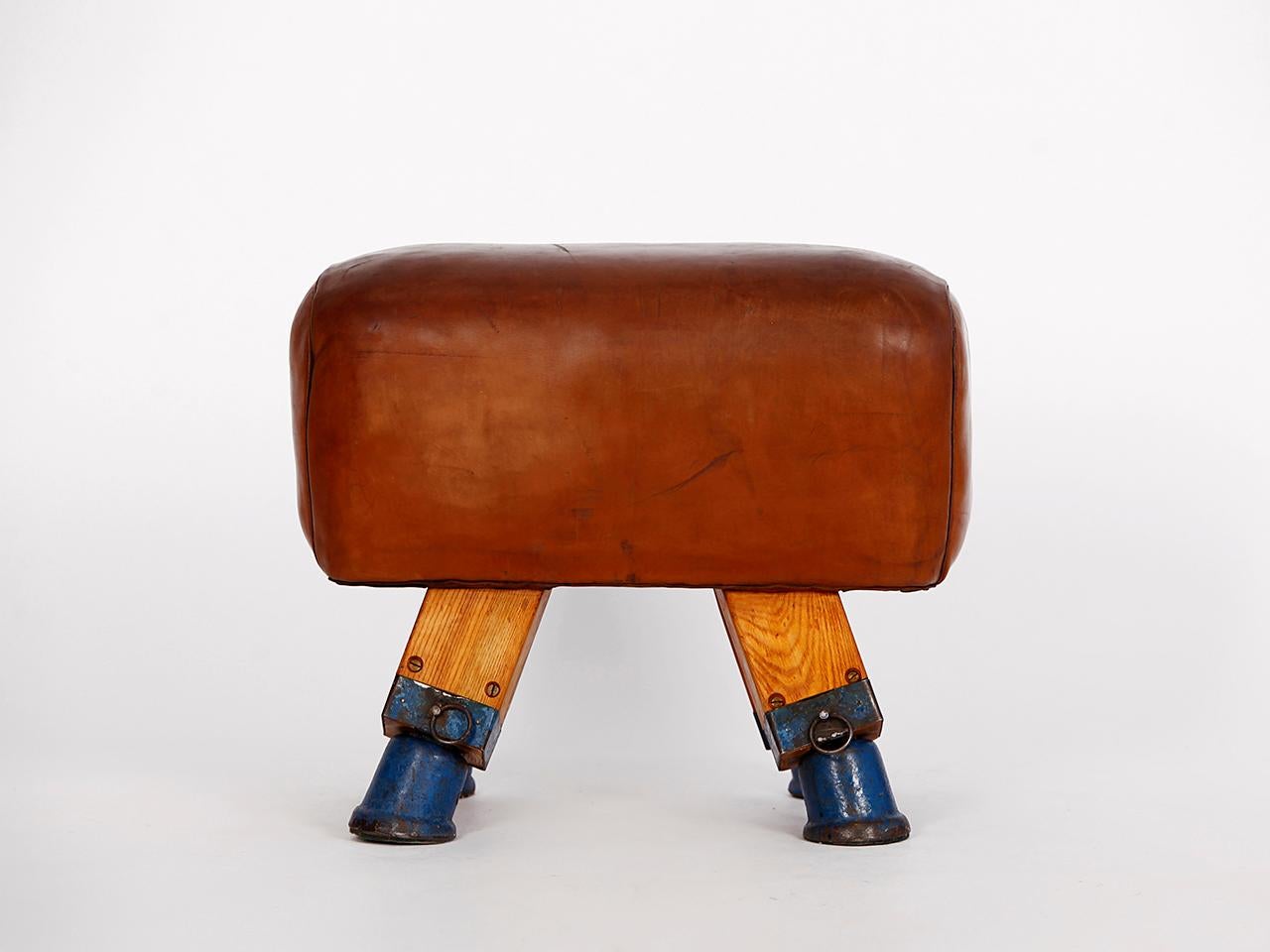 20th Century Vintage Czech Leather Turnbock Gym Stool Bench, 1930s