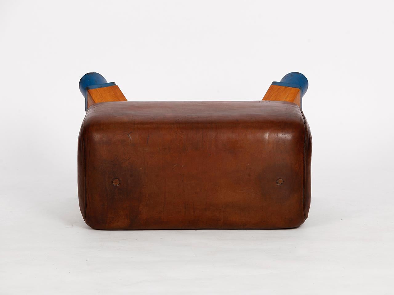 Vintage Czech Leather Turnbock Gym Stool Bench, 1930s 1