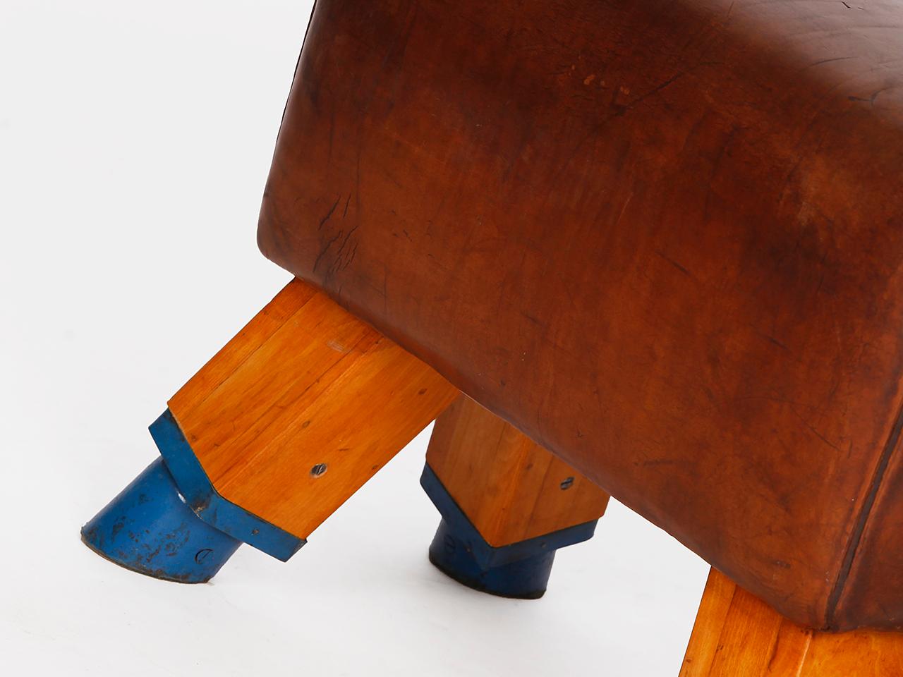 Vintage Czech Leather Turnbock Gym Stool Bench, 1930s 2