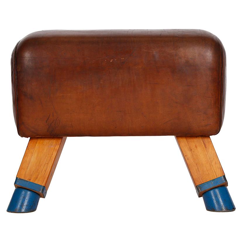 Vintage Czech Leather Turnbock Gym Stool Bench, 1930s