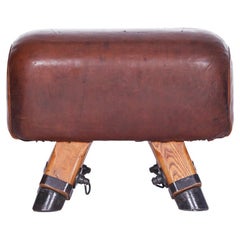 Gymnastic Used Czech Leather Gym Stool Bench Pommel Horse, 1930s