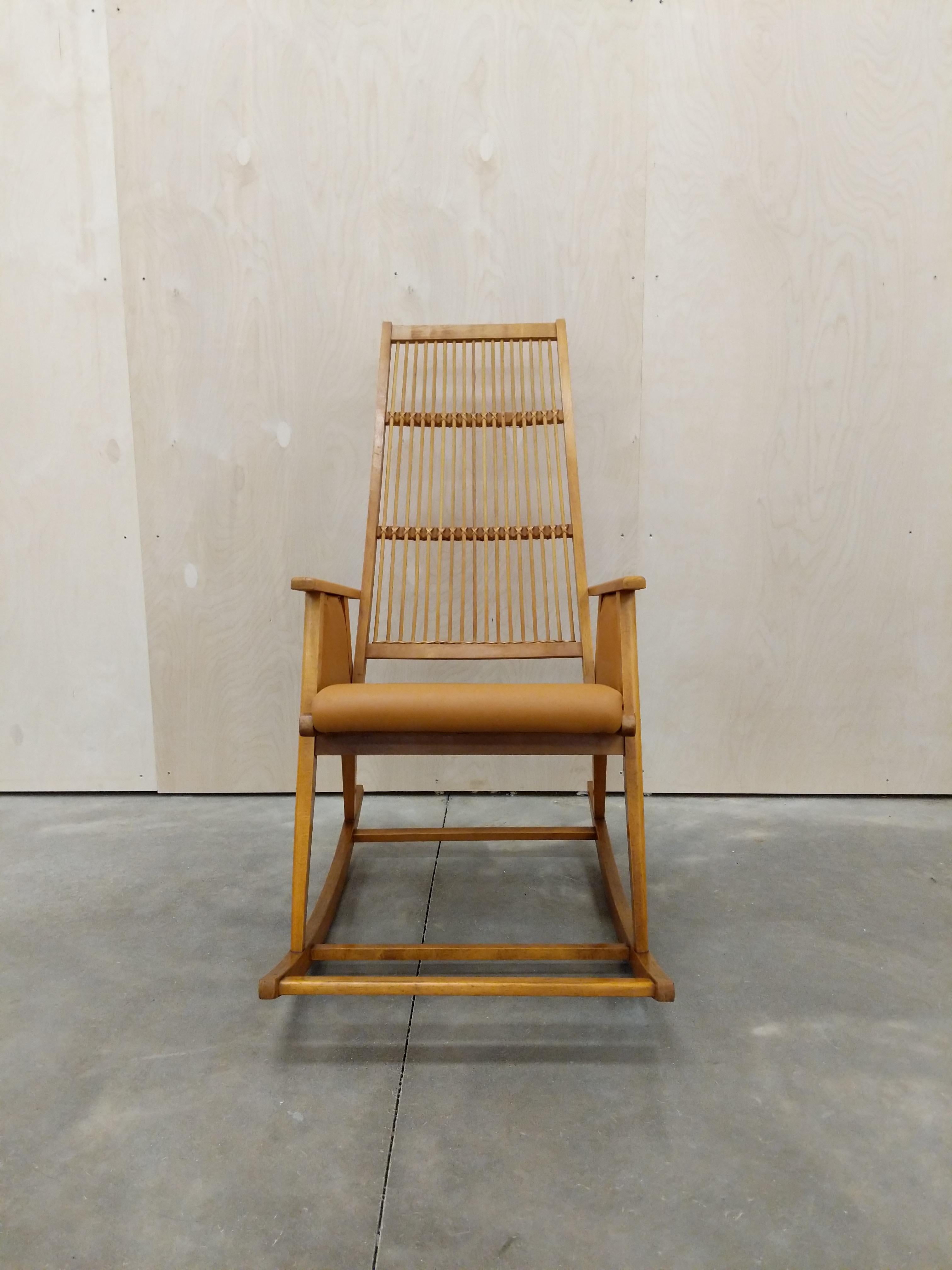 20th Century Vintage Czech Mid Century Rocking Chair For Sale