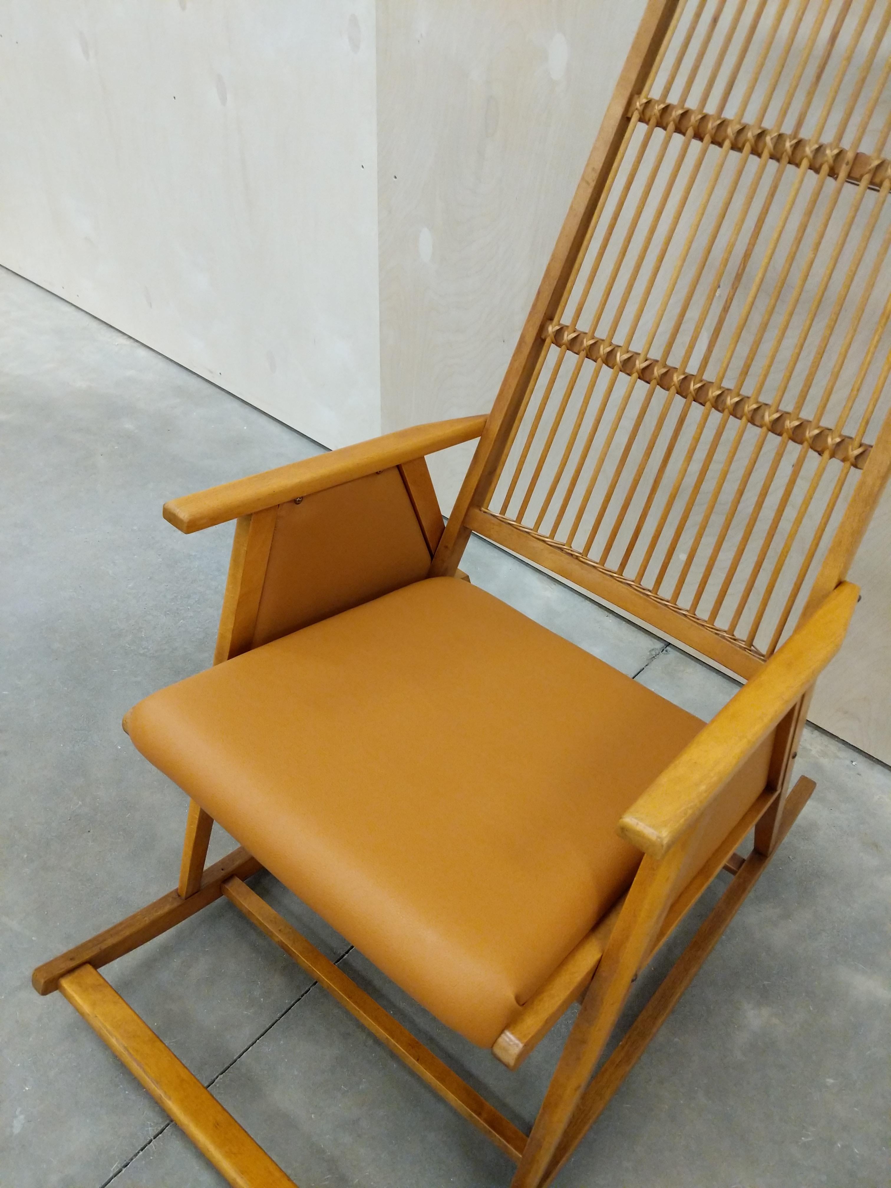 Wood Vintage Czech Mid Century Rocking Chair For Sale