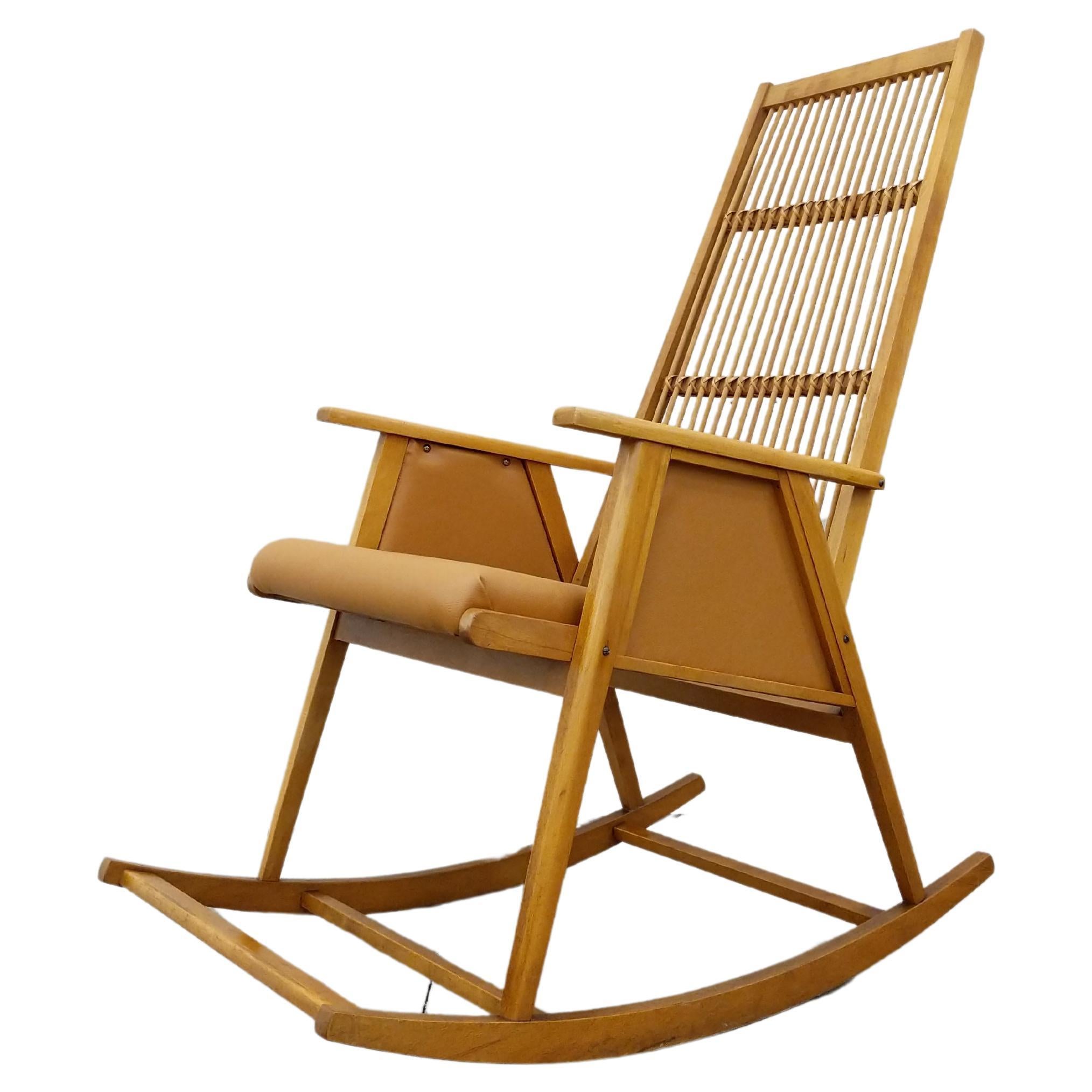 Vintage Czech Mid Century Rocking Chair For Sale