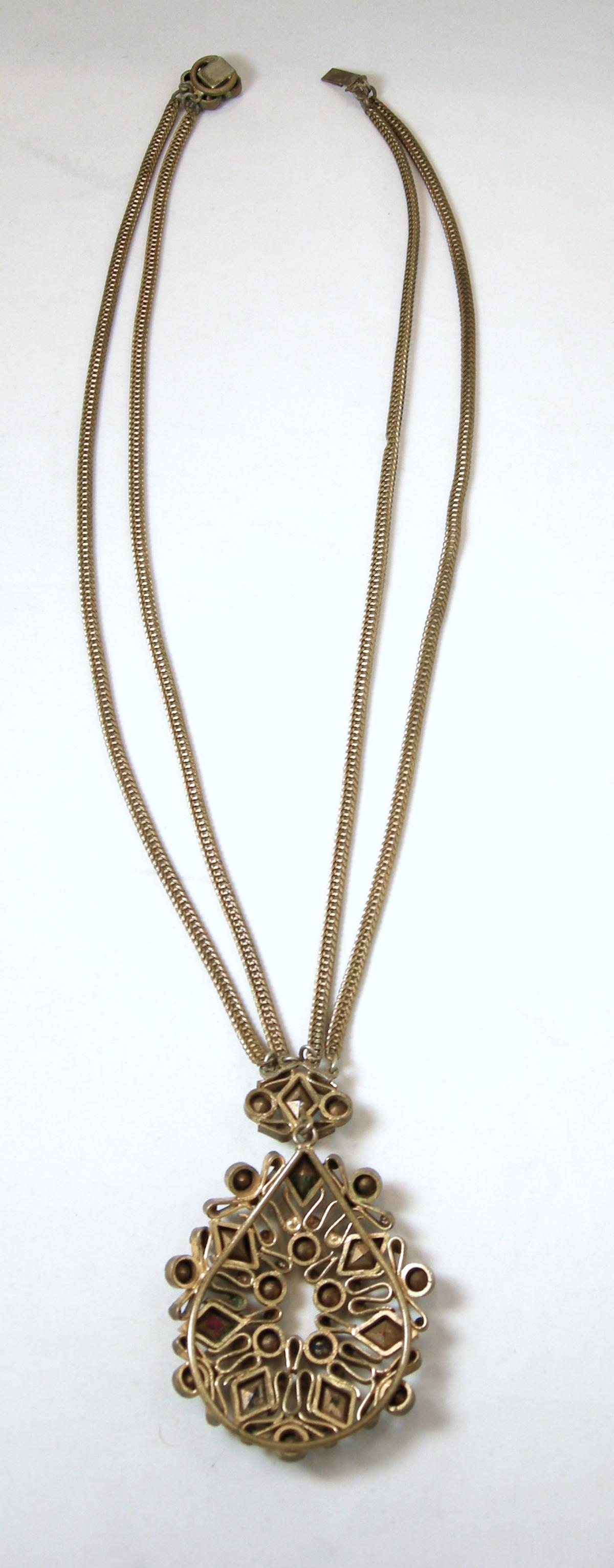 Women's or Men's Vintage Czech Multi-Color Drop Necklace For Sale